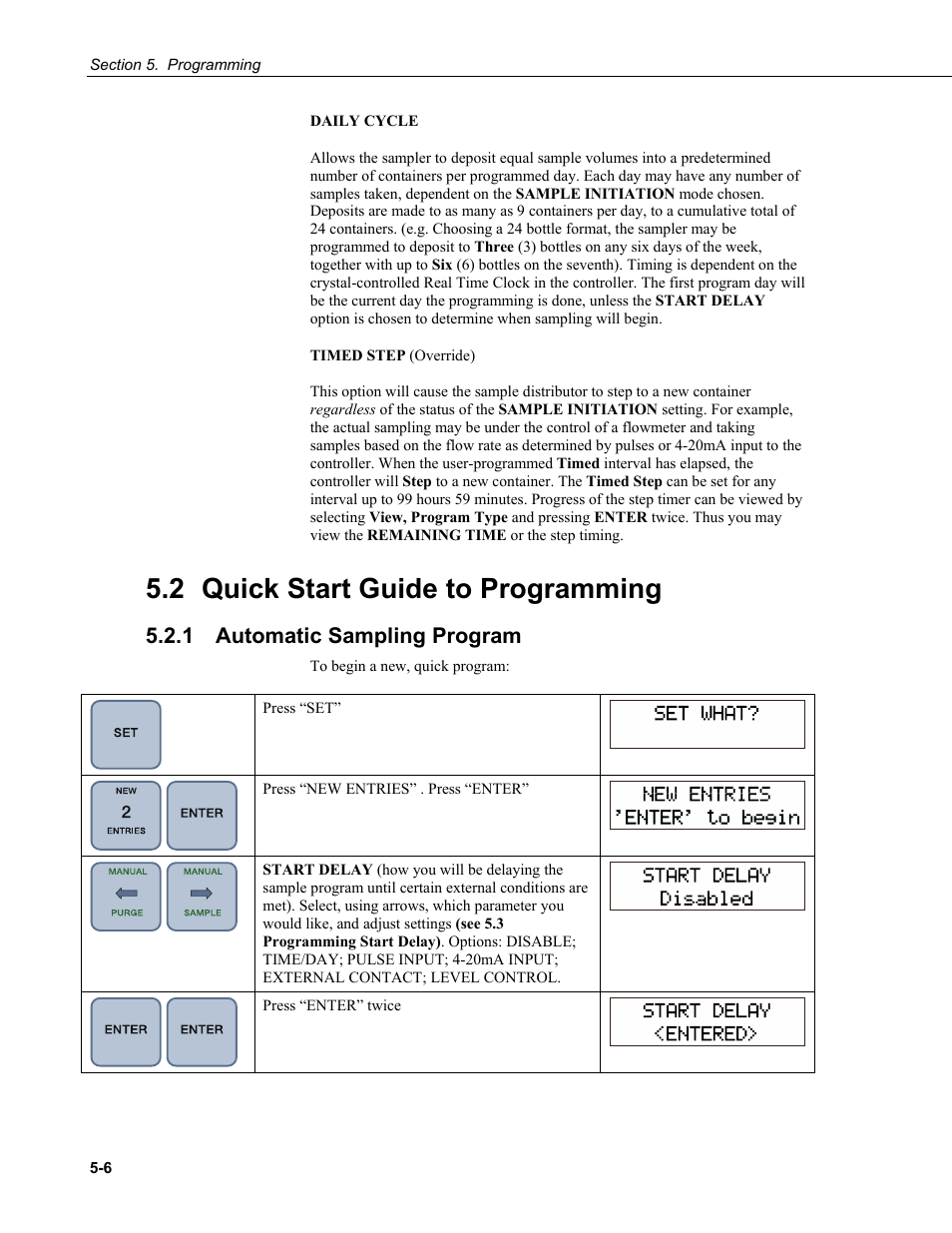 2 quick start guide to programming, 1 automatic sampling program, Quick start guide to programming -6 | Automatic sampling program -6 | Campbell Scientific PVS4100/4120/4150 Portable Automatic Samplers User Manual | Page 46 / 96