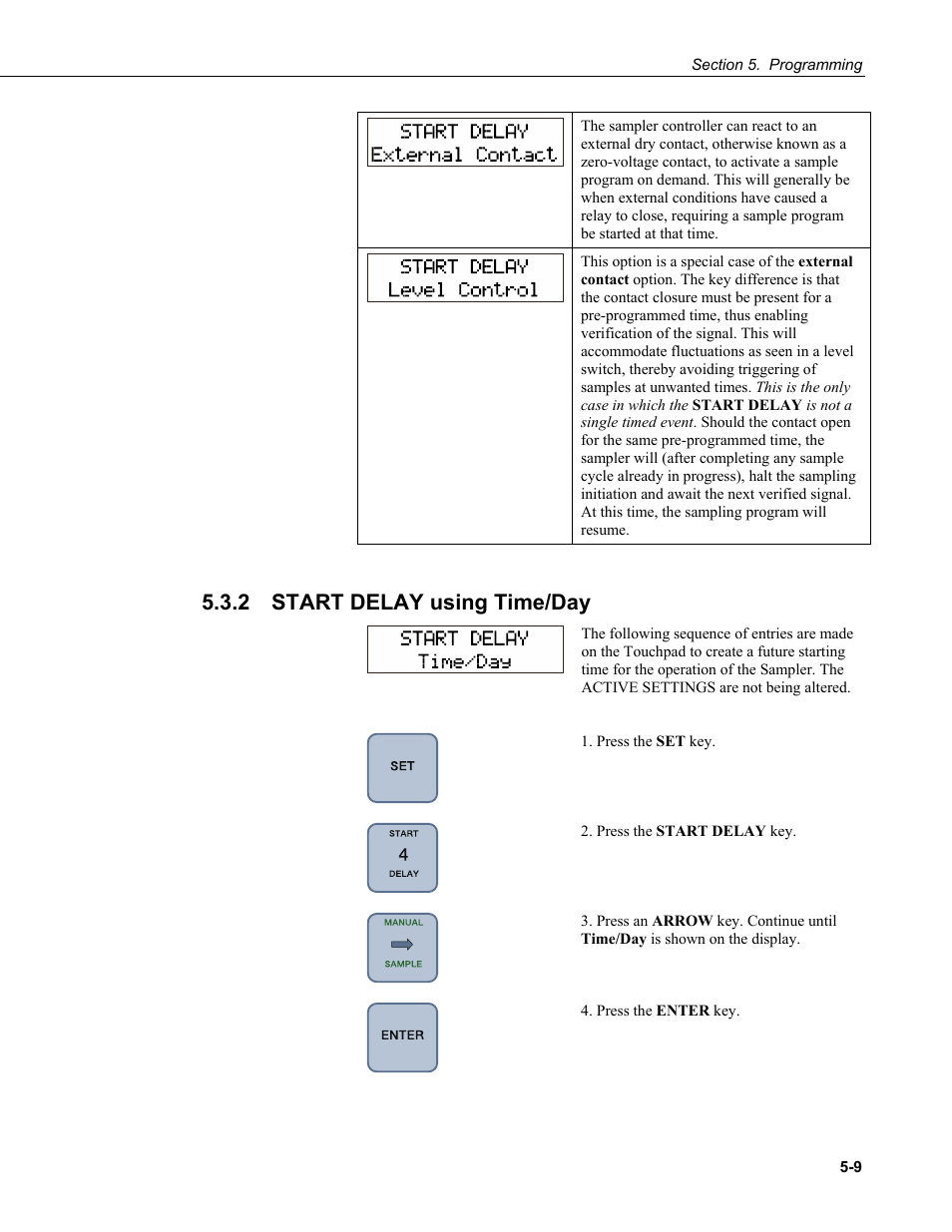 2 start delay using time/day, Start delay using time/day -9 | Campbell Scientific PVS4100/4120/4150 Portable Automatic Samplers User Manual | Page 49 / 96