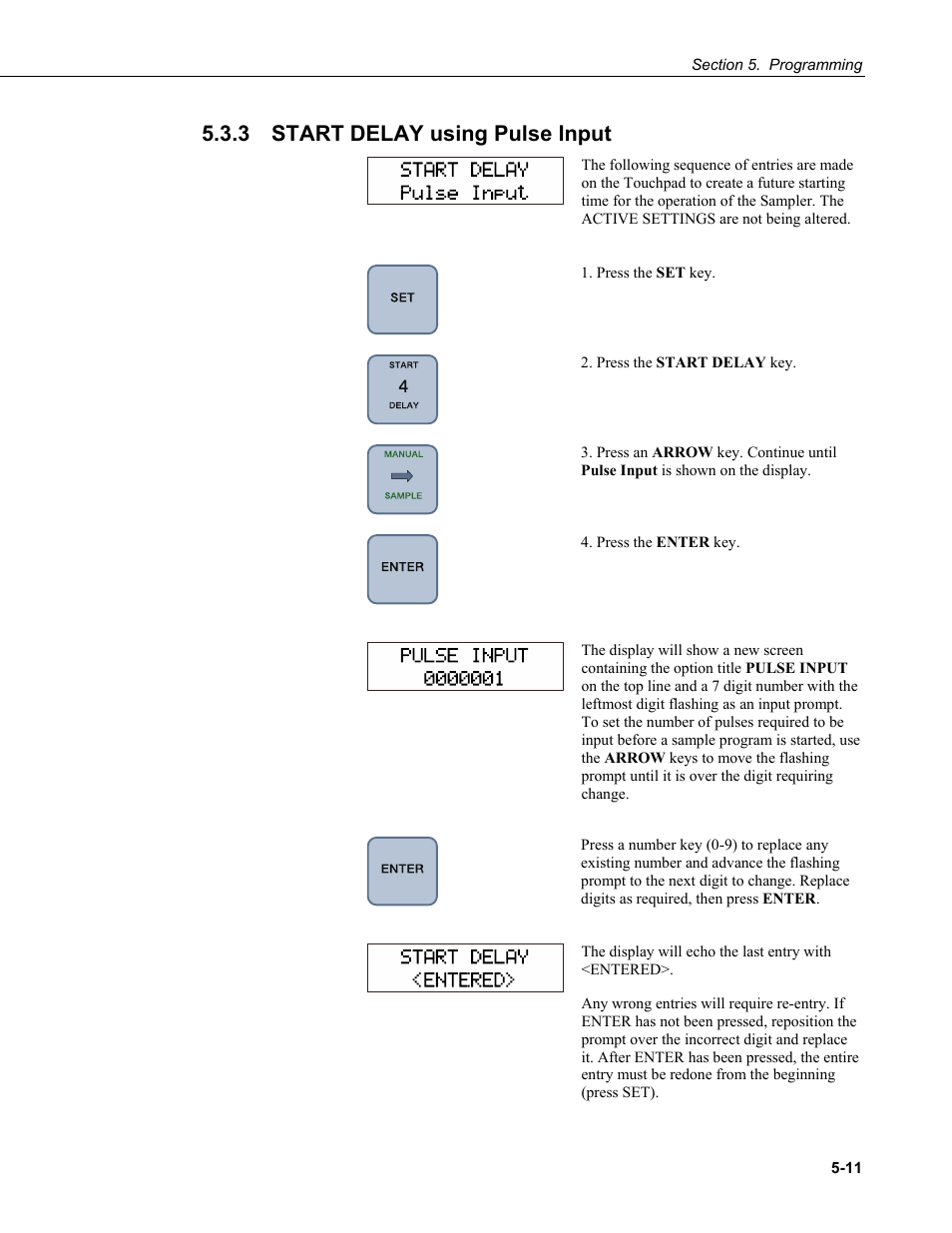 3 start delay using pulse input, Start delay using pulse input -11 | Campbell Scientific PVS4100/4120/4150 Portable Automatic Samplers User Manual | Page 51 / 96