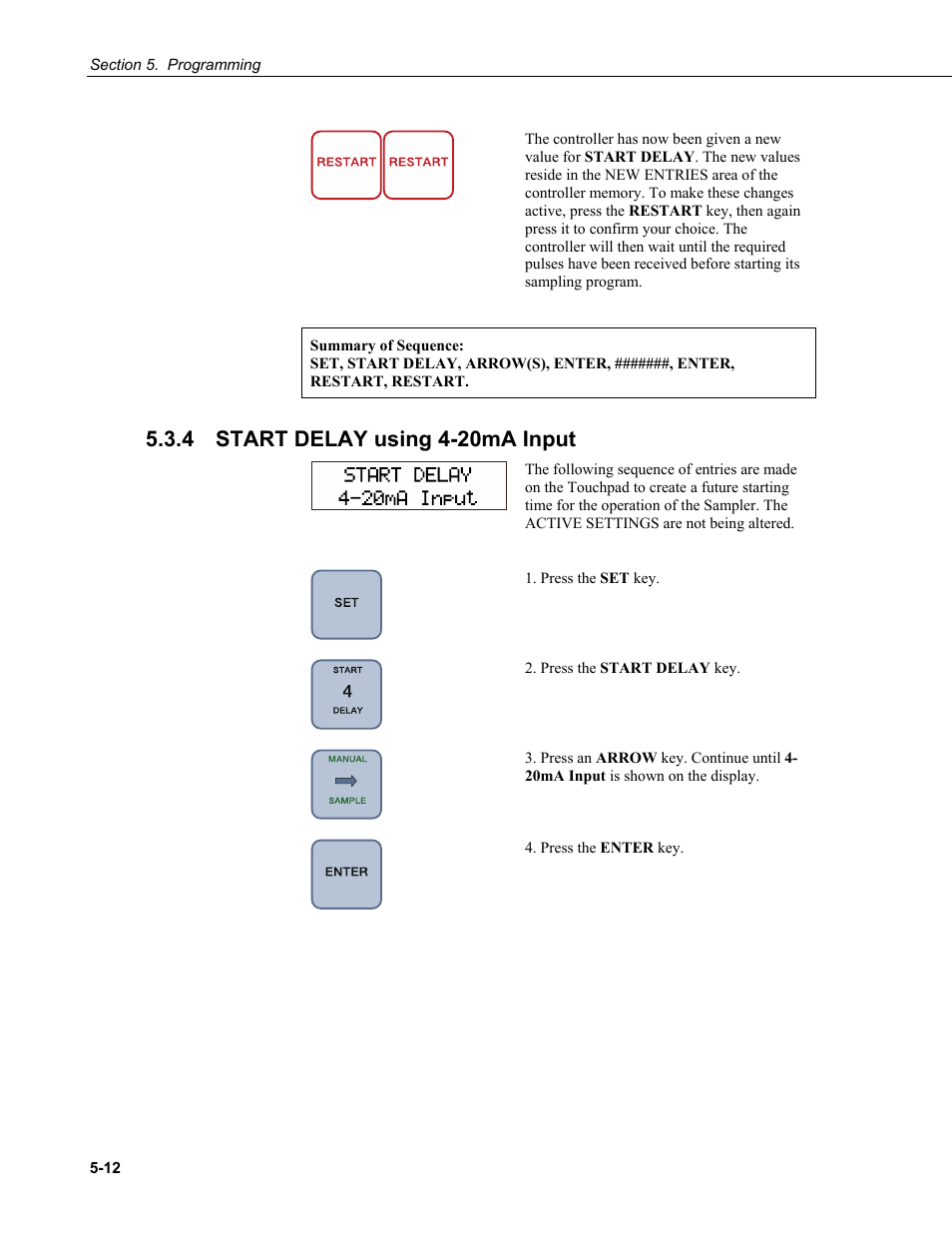 4 start delay using 420ma input, Start delay using 4-20ma input -12, 4 start delay using 4-20ma input | Campbell Scientific PVS4100/4120/4150 Portable Automatic Samplers User Manual | Page 52 / 96