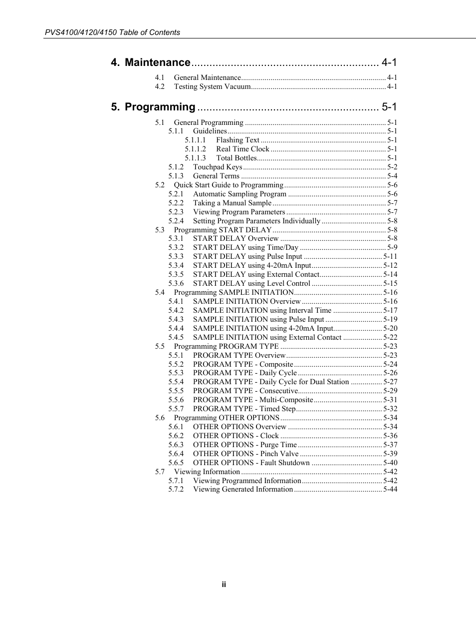 Maintenance -1, Programming -1 | Campbell Scientific PVS4100/4120/4150 Portable Automatic Samplers User Manual | Page 6 / 96