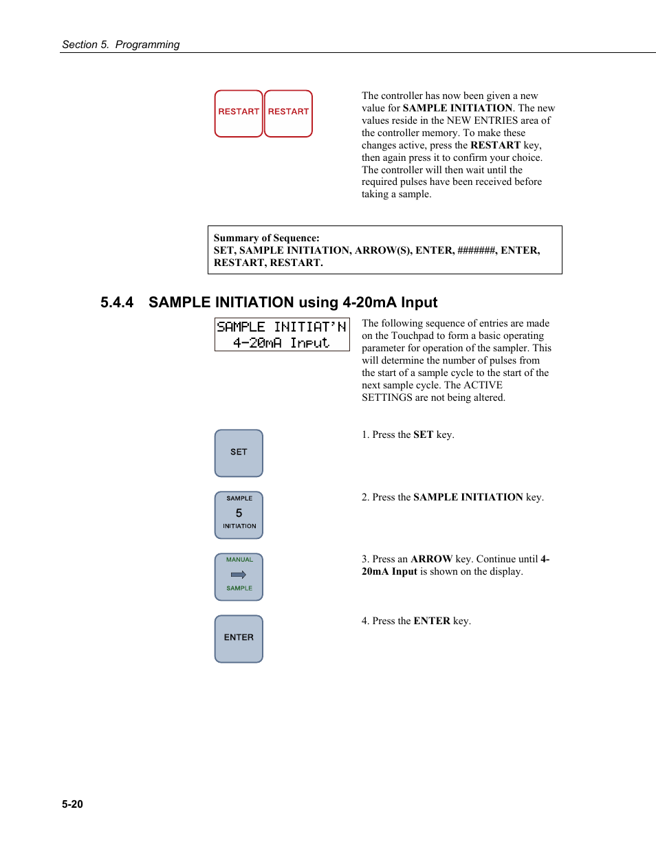 4 sample initiation using 420ma input, Sample initiation using 4-20ma input -20, 4 sample initiation using 4-20ma input | Campbell Scientific PVS4100/4120/4150 Portable Automatic Samplers User Manual | Page 60 / 96