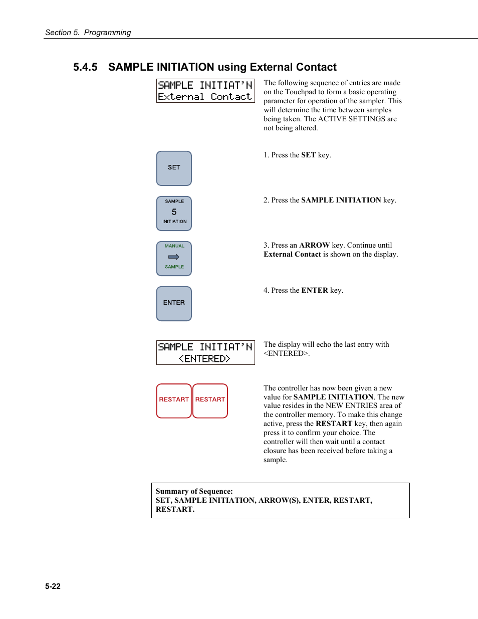 5 sample initiation using external contact, Sample initiation using external contact -22 | Campbell Scientific PVS4100/4120/4150 Portable Automatic Samplers User Manual | Page 62 / 96