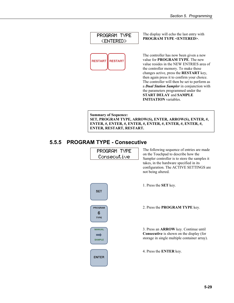 5 program type consecutive, Program type - consecutive -29, 5 program type - consecutive | Campbell Scientific PVS4100/4120/4150 Portable Automatic Samplers User Manual | Page 69 / 96