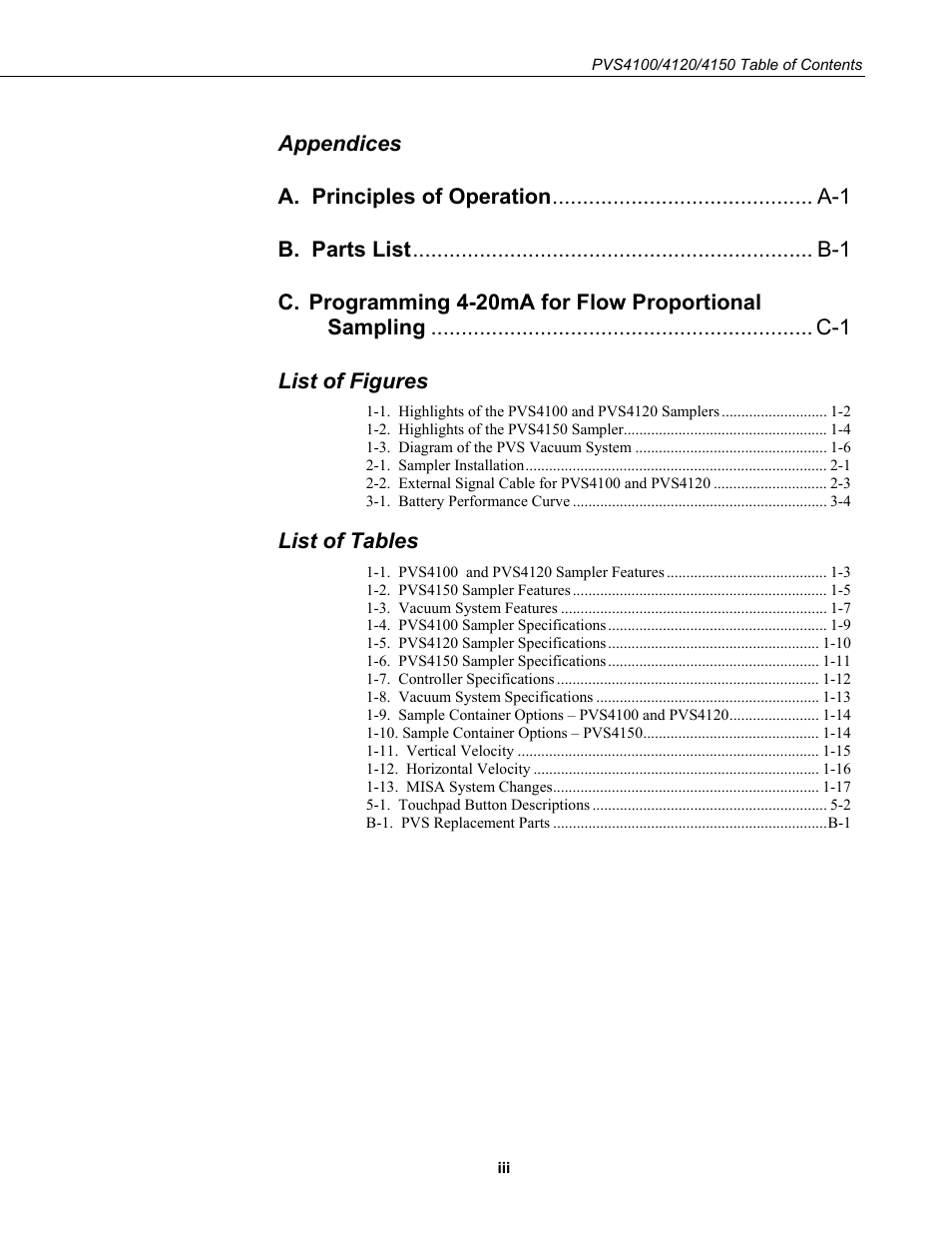 List of figures, List of tables | Campbell Scientific PVS4100/4120/4150 Portable Automatic Samplers User Manual | Page 7 / 96