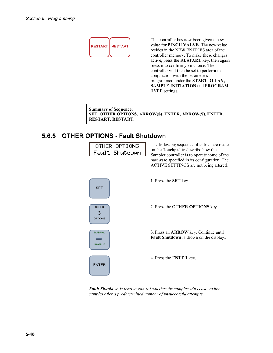 5 other options fault shutdown, Other options - fault shutdown -40, 5 other options - fault shutdown | Campbell Scientific PVS4100/4120/4150 Portable Automatic Samplers User Manual | Page 80 / 96