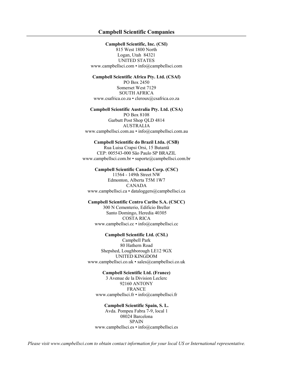 Campbell scientific contact information | Campbell Scientific PVS4100/4120/4150 Portable Automatic Samplers User Manual | Page 96 / 96