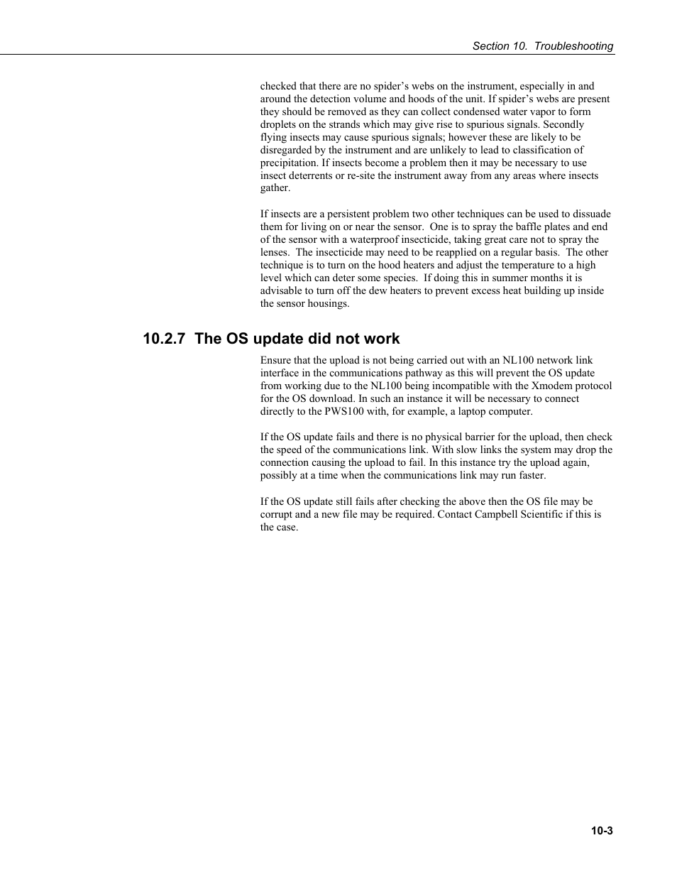 7 the os update did not work | Campbell Scientific PWS100 Present Weather Sensor User Manual | Page 105 / 134