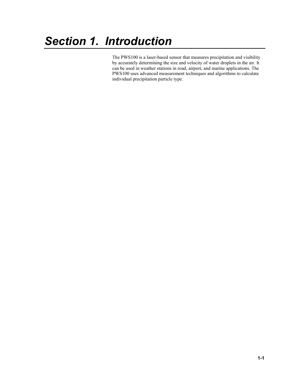 Section 1. introduction | Campbell Scientific PWS100 Present Weather Sensor User Manual | Page 11 / 134