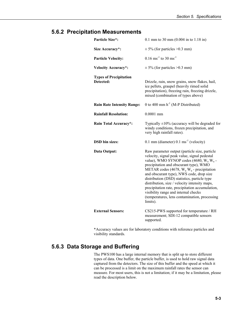 2 precipitation measurements, 3 data storage and buffering | Campbell Scientific PWS100 Present Weather Sensor User Manual | Page 21 / 134
