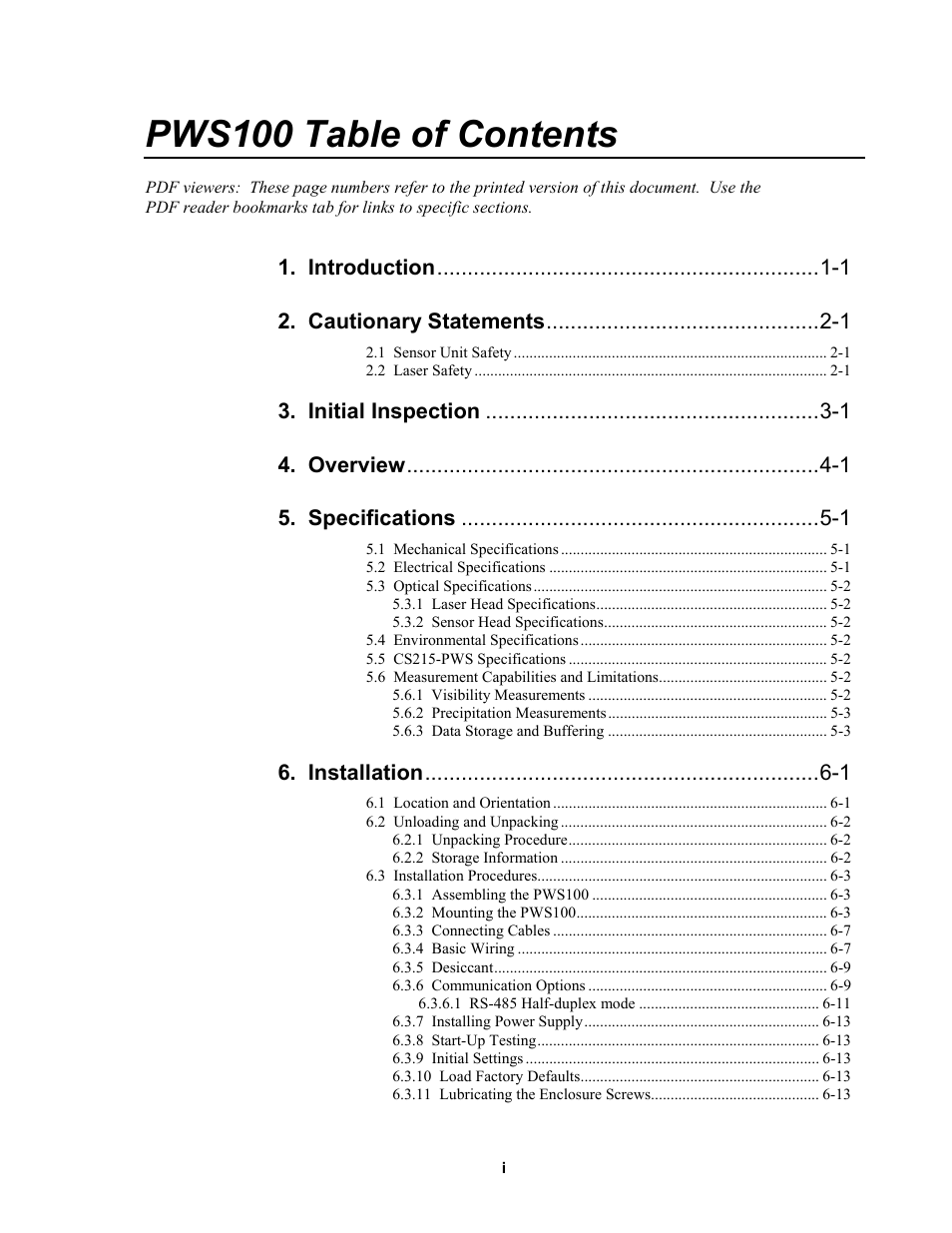Campbell Scientific PWS100 Present Weather Sensor User Manual | Page 5 / 134