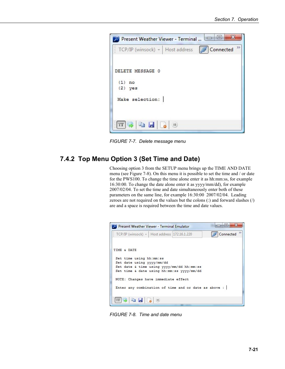2 top menu option 3 (set time and date) | Campbell Scientific PWS100 Present Weather Sensor User Manual | Page 57 / 134