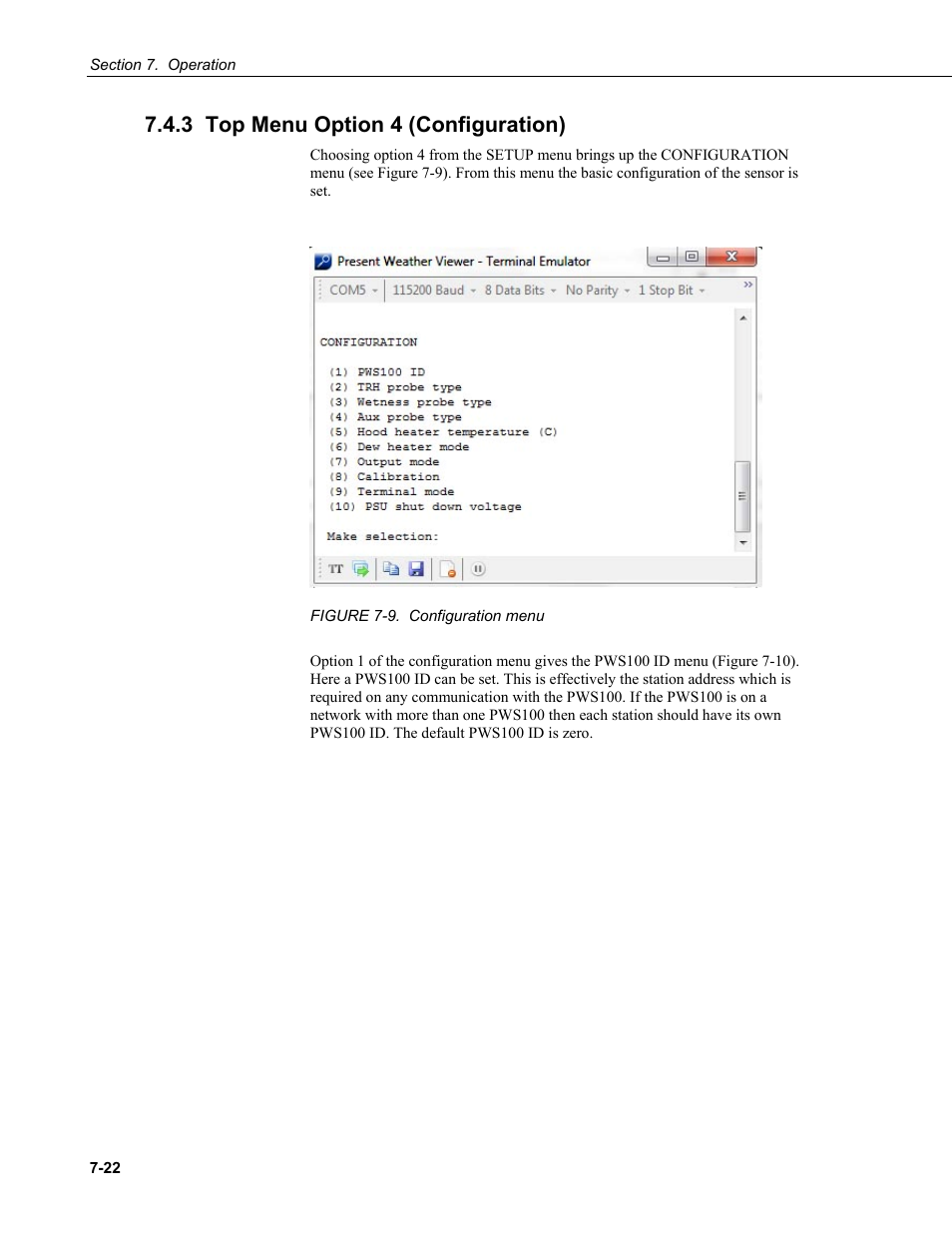 3 top menu option 4 (configuration) | Campbell Scientific PWS100 Present Weather Sensor User Manual | Page 58 / 134