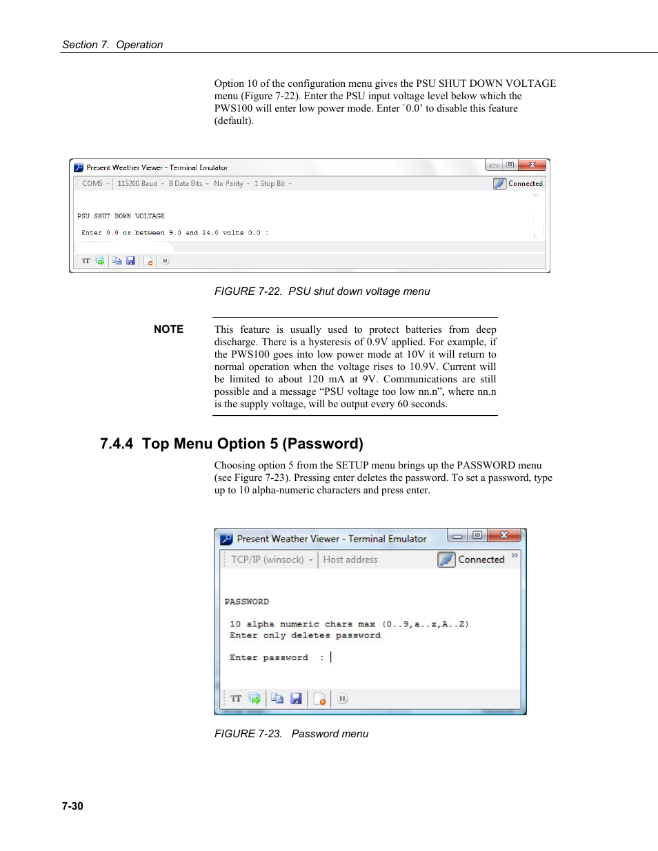 4 top menu option 5 (password) | Campbell Scientific PWS100 Present Weather Sensor User Manual | Page 66 / 134