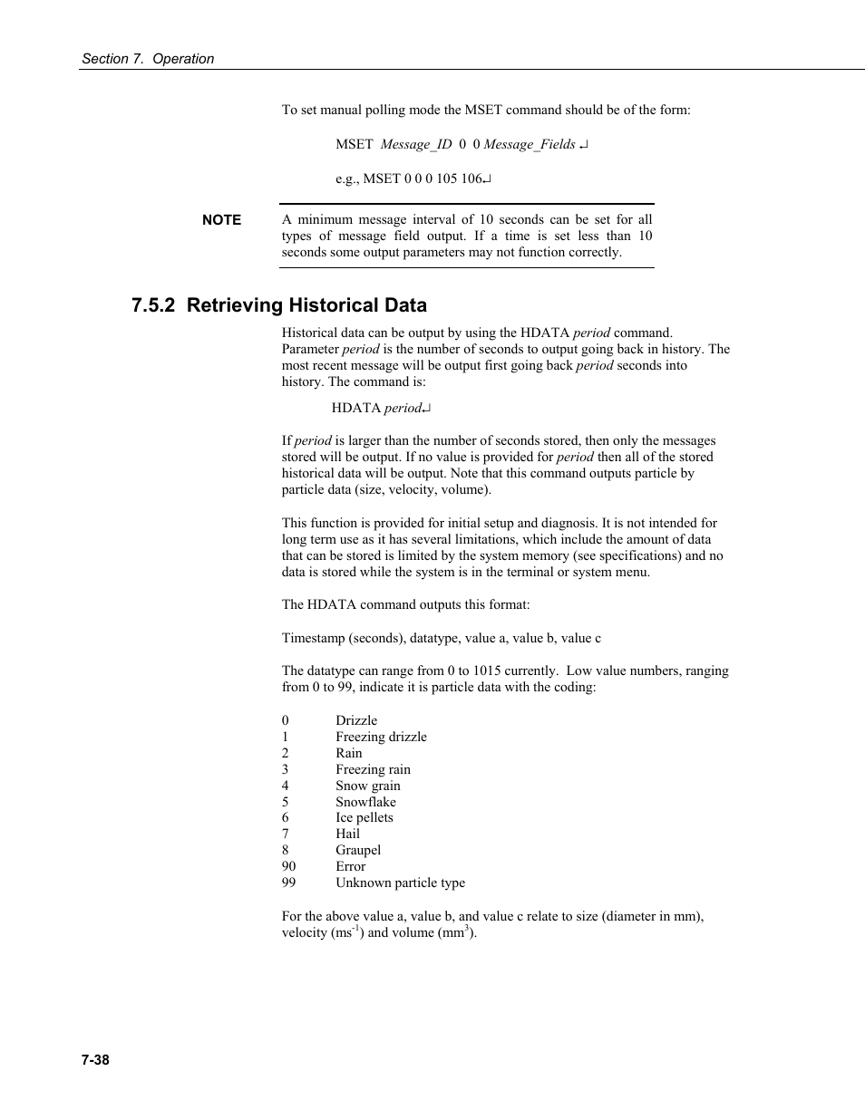 2 retrieving historical data | Campbell Scientific PWS100 Present Weather Sensor User Manual | Page 74 / 134