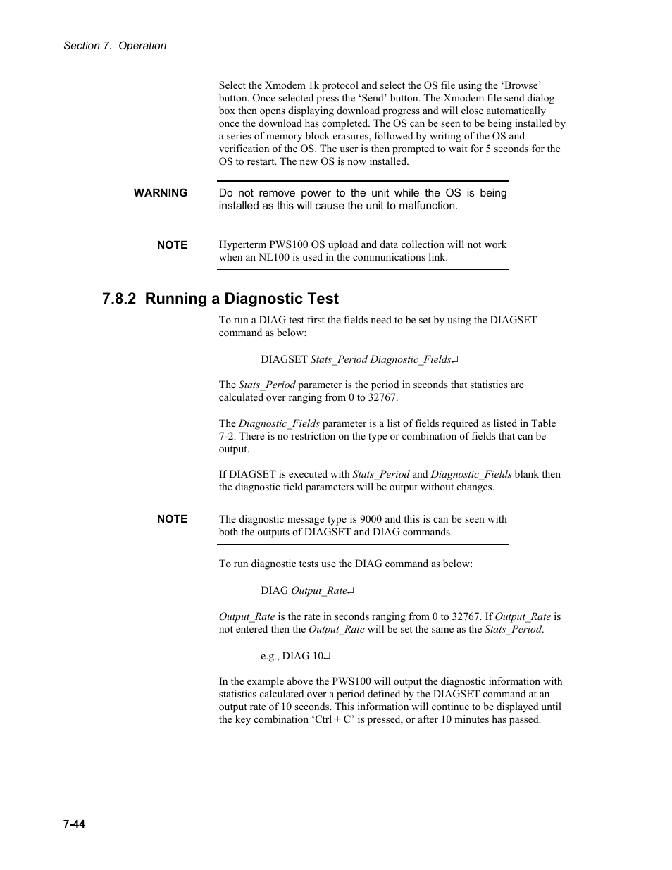 2 running a diagnostic test | Campbell Scientific PWS100 Present Weather Sensor User Manual | Page 80 / 134