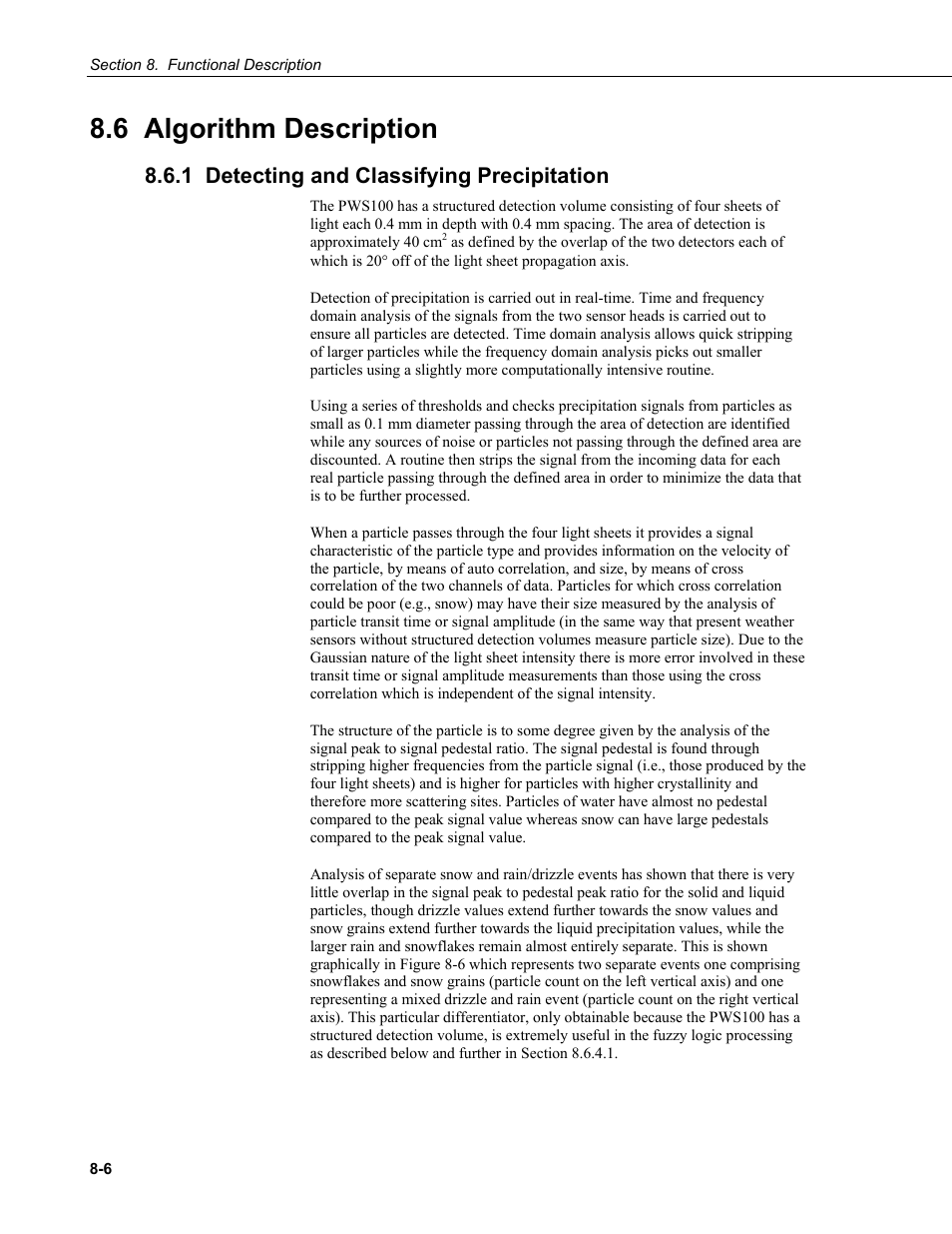 6 algorithm description, 1 detecting and classifying precipitation | Campbell Scientific PWS100 Present Weather Sensor User Manual | Page 92 / 134