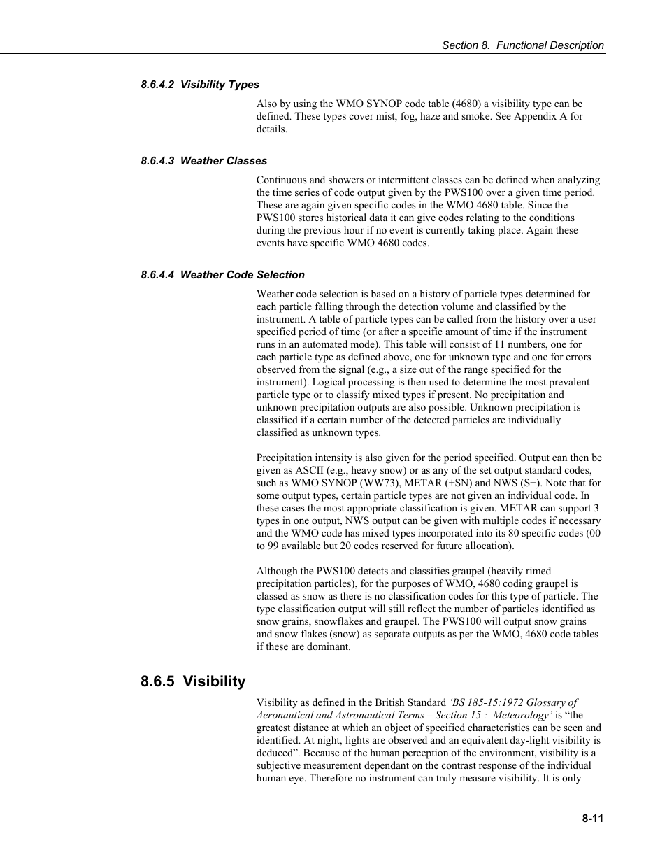2 visibility types, 3 weather classes, 4 weather code selection | 5 visibility | Campbell Scientific PWS100 Present Weather Sensor User Manual | Page 97 / 134