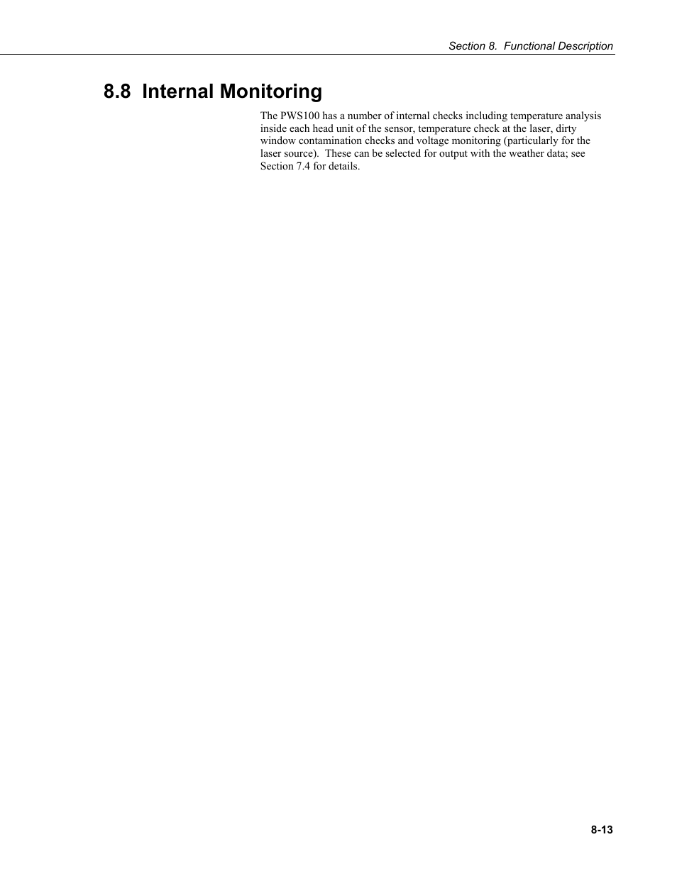 8 internal monitoring | Campbell Scientific PWS100 Present Weather Sensor User Manual | Page 99 / 134