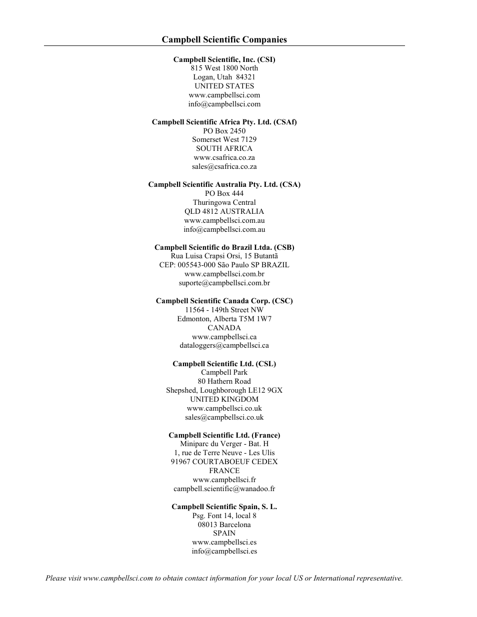 Campbell scientific contact information | Campbell Scientific QD1 Incremental Shaft Encoder Interface User Manual | Page 12 / 12