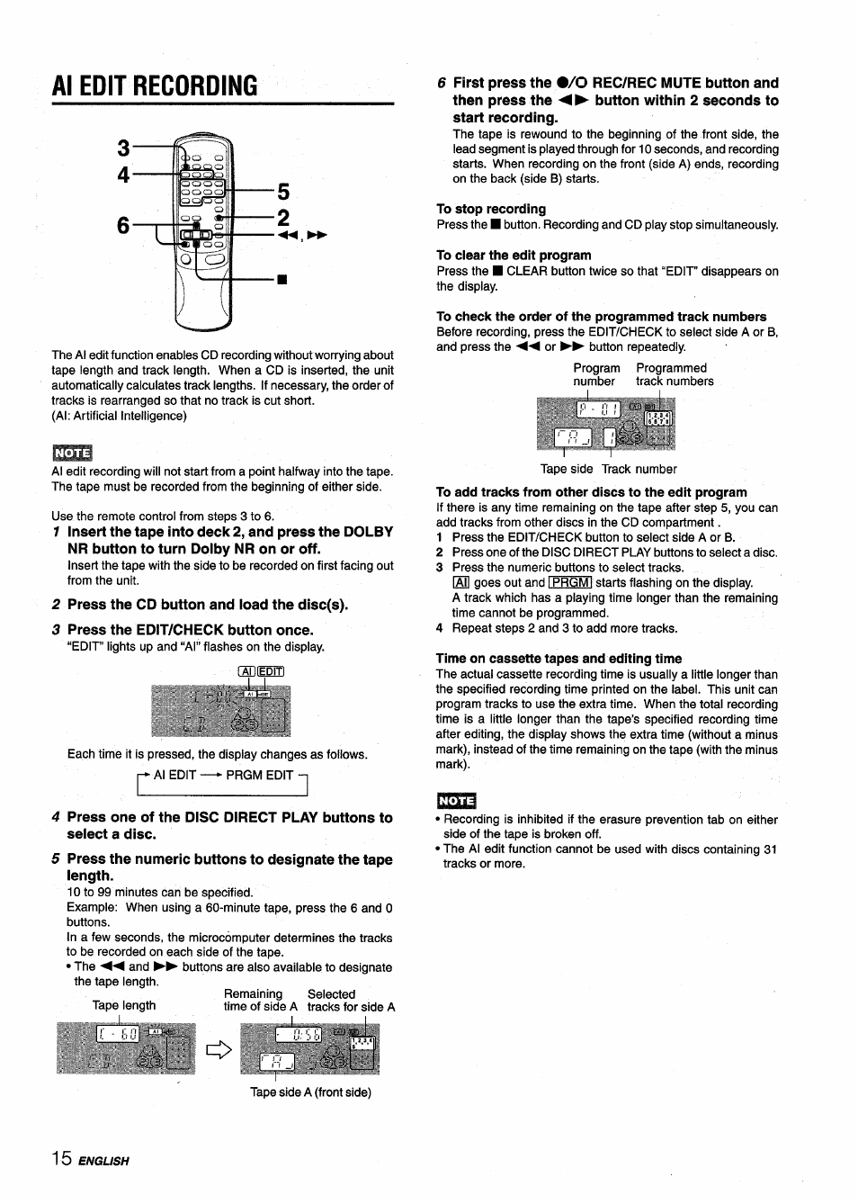 Al edit recording | Aiwa NSX-V9000 User Manual | Page 16 / 72