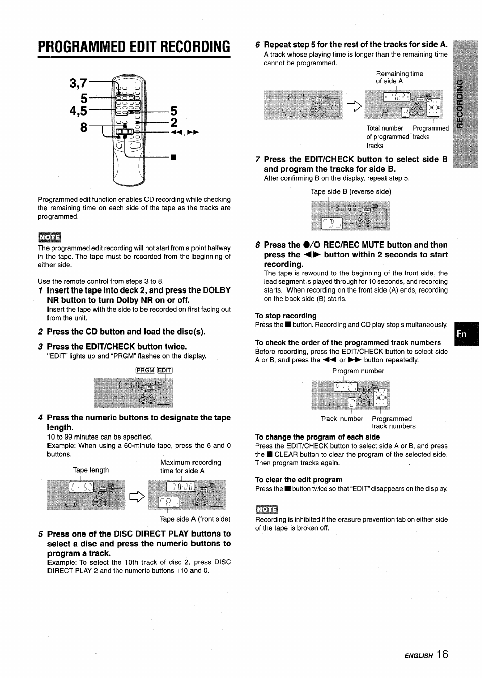 Programmed edit recording | Aiwa NSX-V9000 User Manual | Page 17 / 72