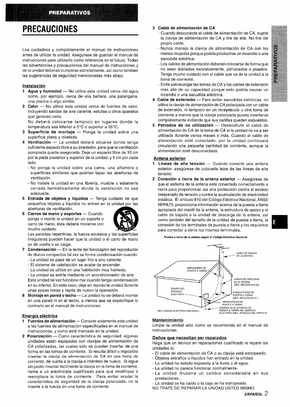 Precauciones, Preparativos | Aiwa NSX-V9000 User Manual | Page 27 / 72