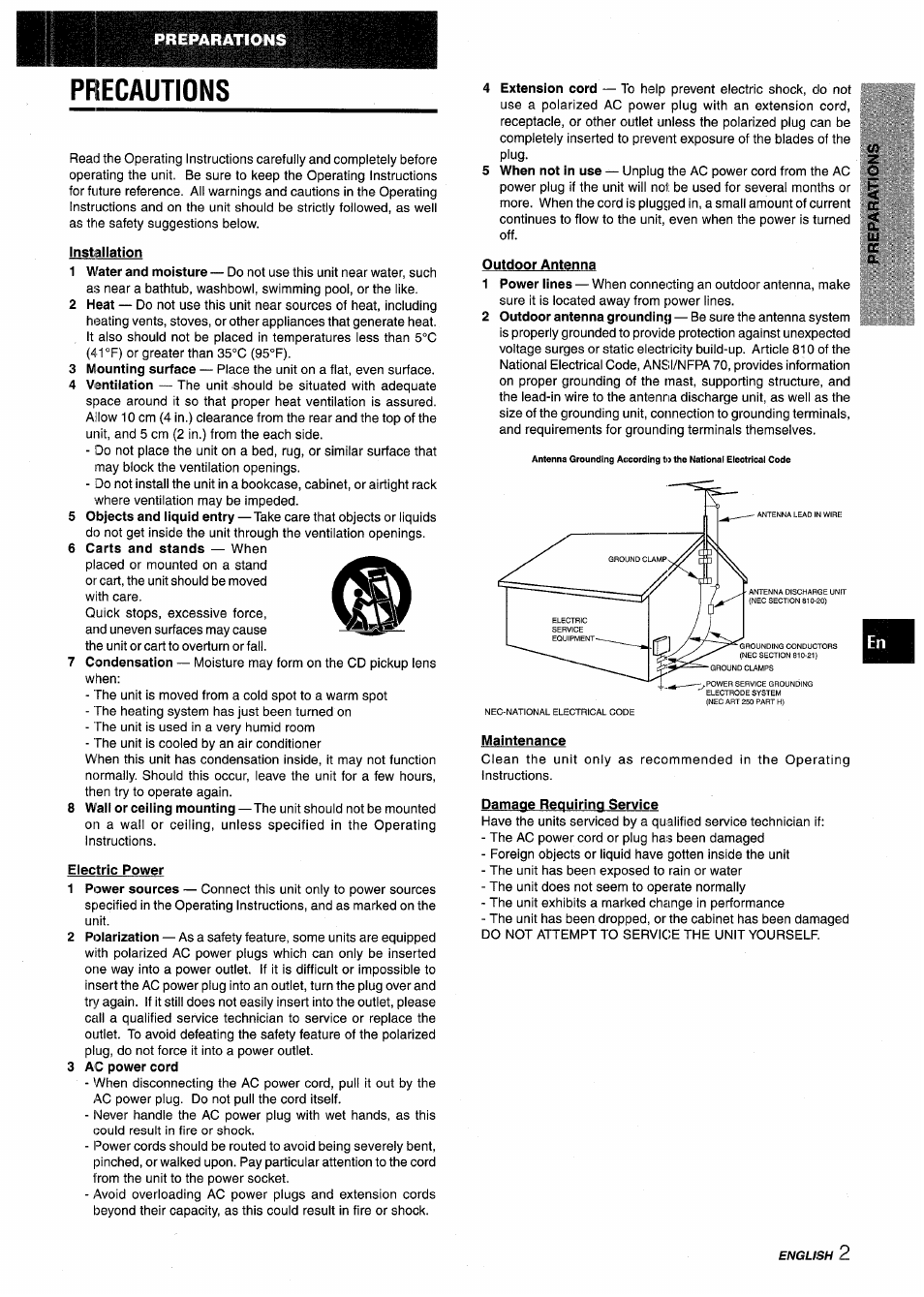 Precautions, Preparations | Aiwa NSX-V9000 User Manual | Page 3 / 72