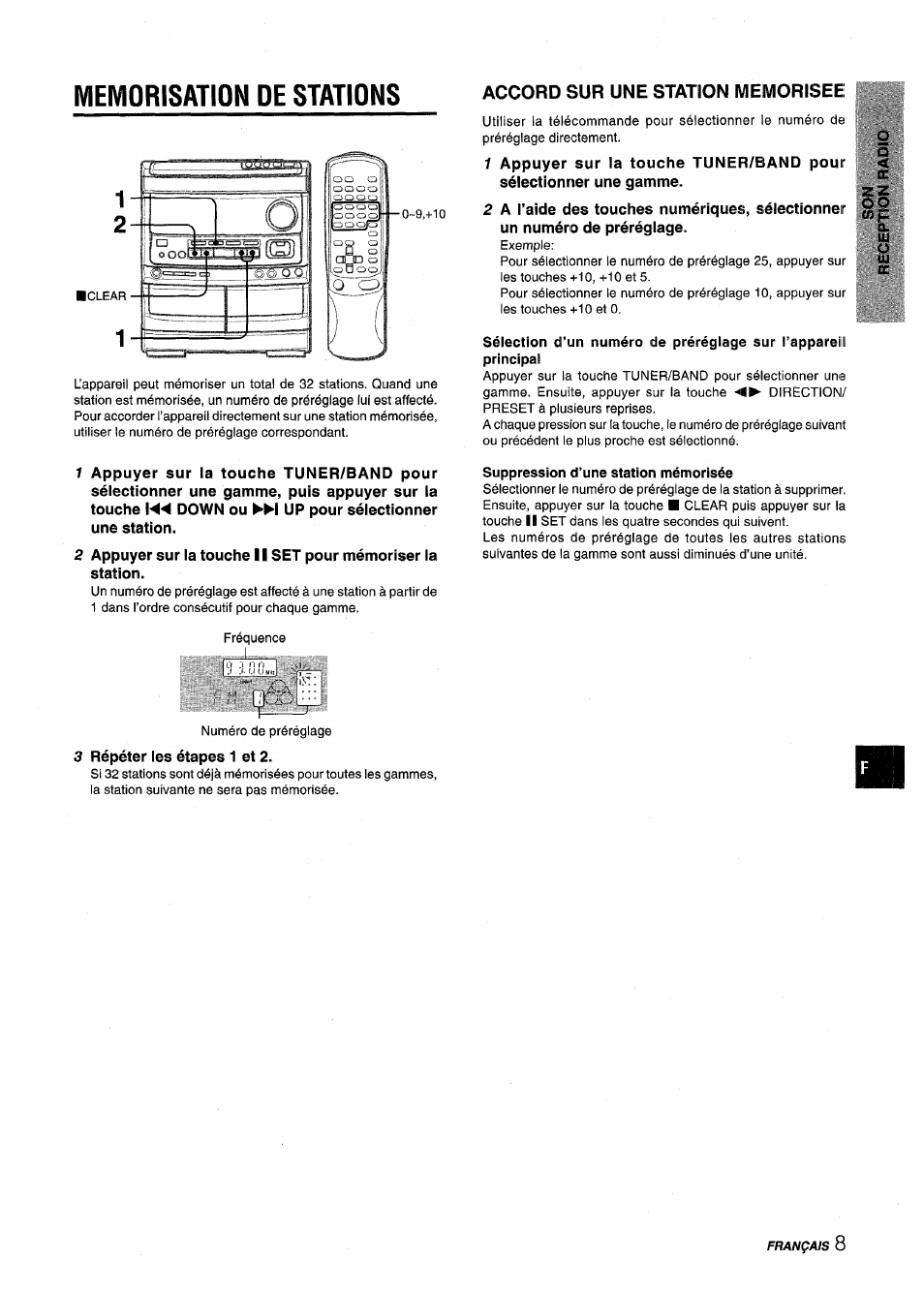 Memorisation oe stations, Accord sur une station memorisee, Memorisation de stations | Aiwa NSX-V9000 User Manual | Page 57 / 72