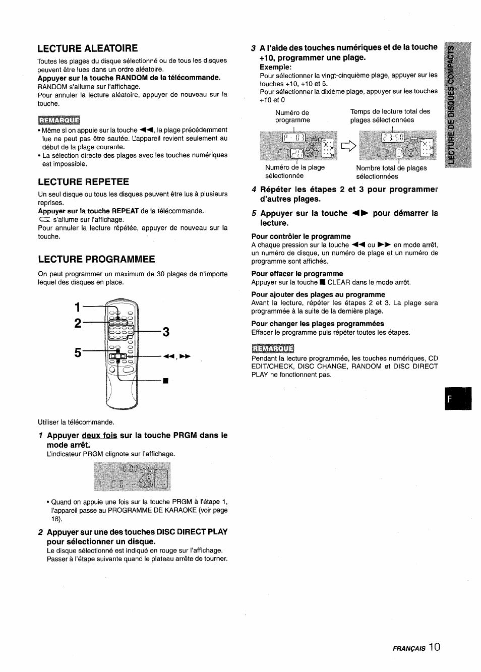 Lecture aleatoire, Lecture repetee, Lecture programmee | Aiwa NSX-V9000 User Manual | Page 59 / 72