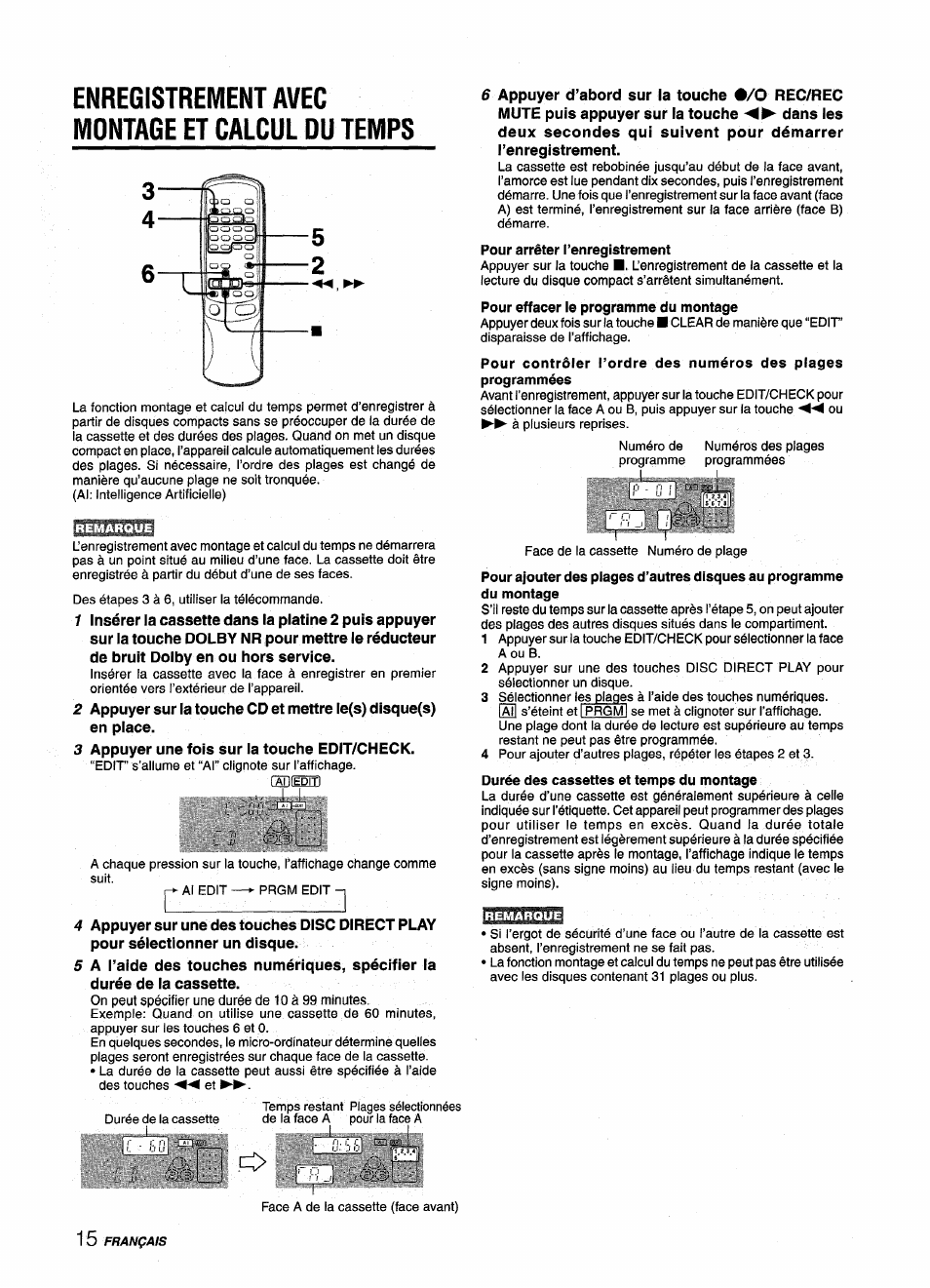 Enregistrement avec montage et calcul du temps | Aiwa NSX-V9000 User Manual | Page 64 / 72
