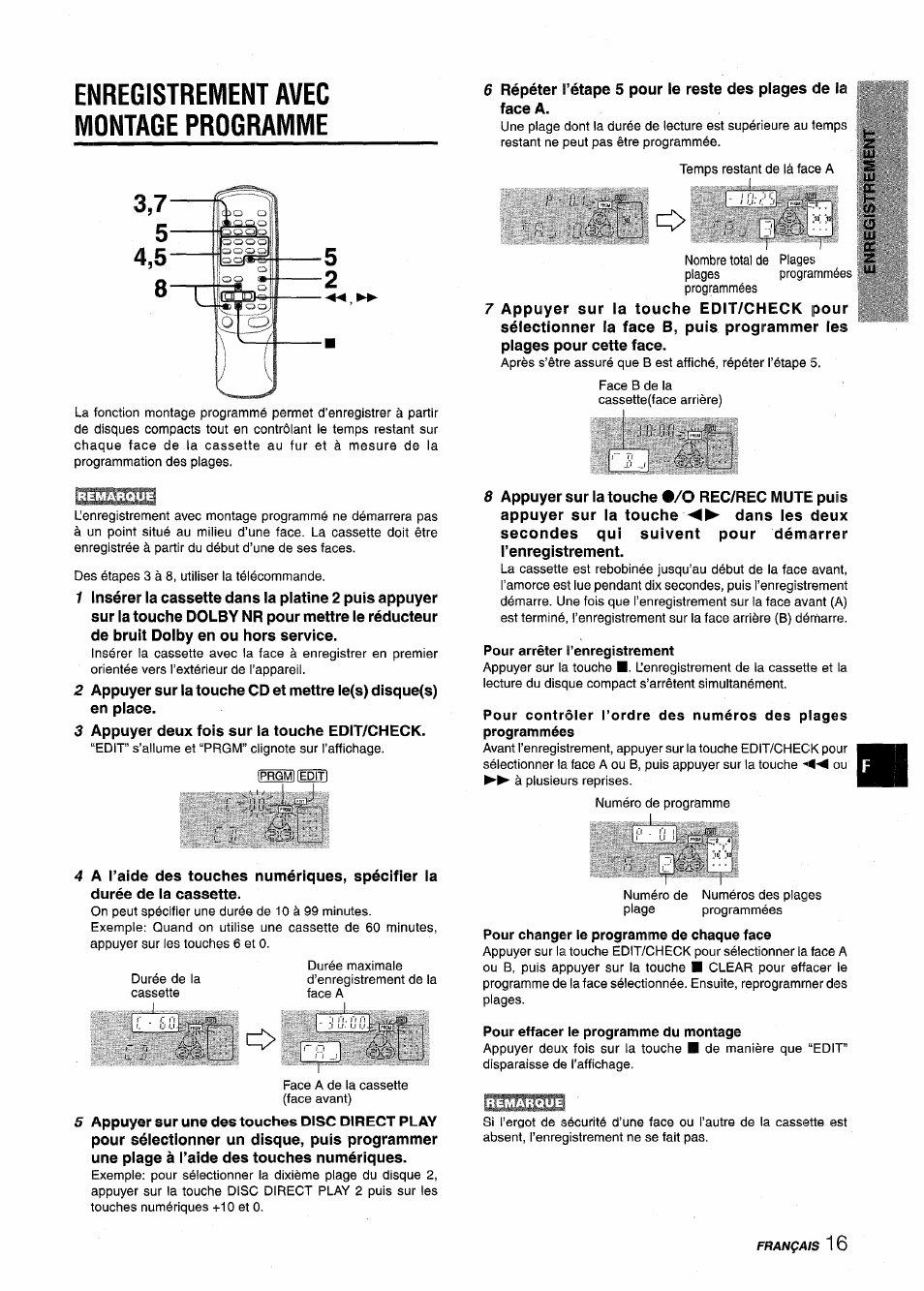 Enregistrement avec montage programme | Aiwa NSX-V9000 User Manual | Page 65 / 72