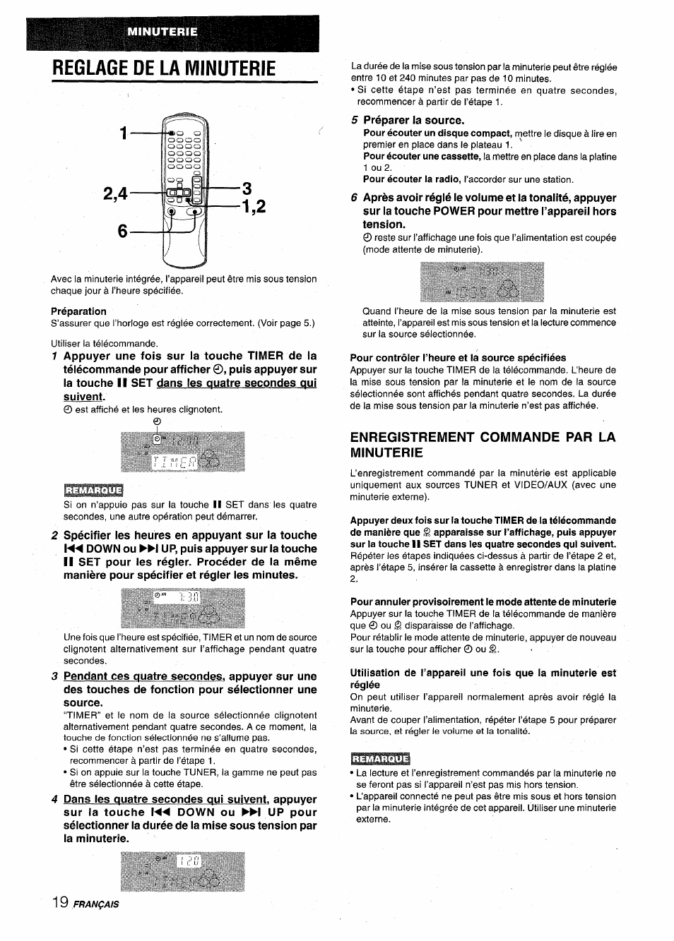 Reglage de la minuterie, Minuterie | Aiwa NSX-V9000 User Manual | Page 68 / 72