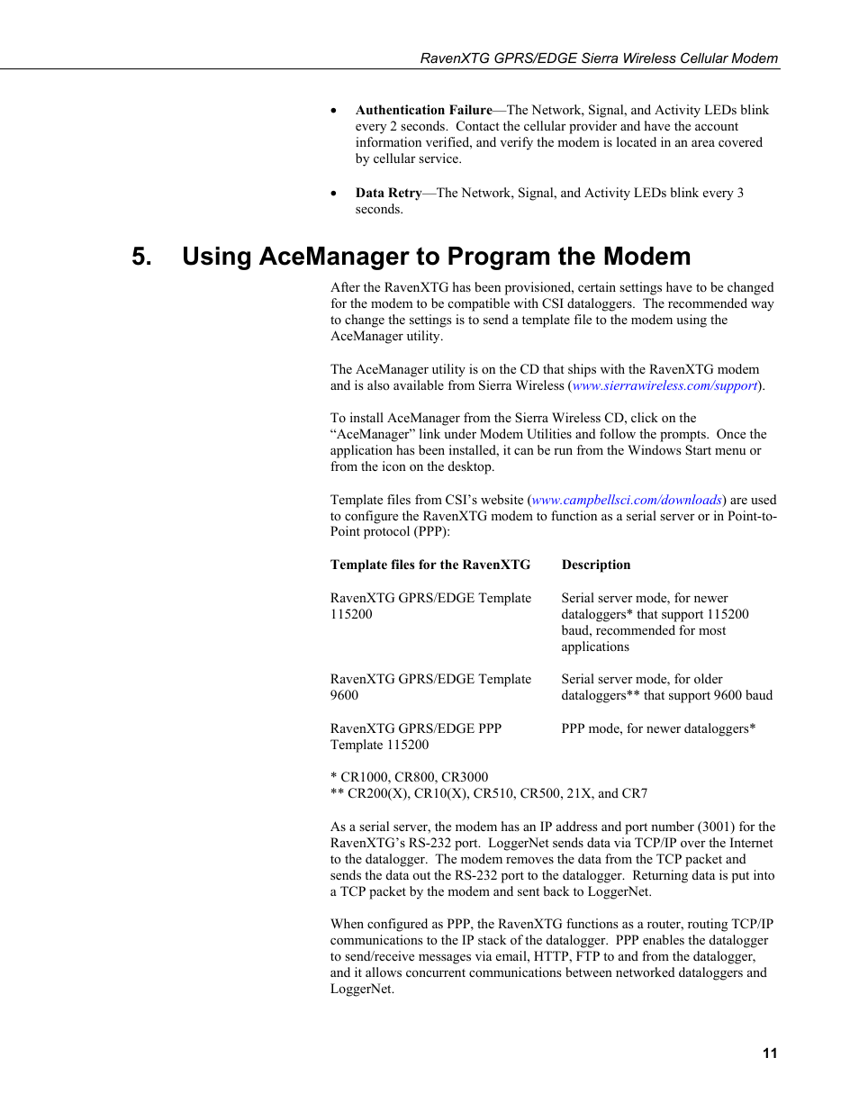 Using acemanager to program the modem | Campbell Scientific RavenXTG Sierra Wireless Cellular Modem User Manual | Page 17 / 54