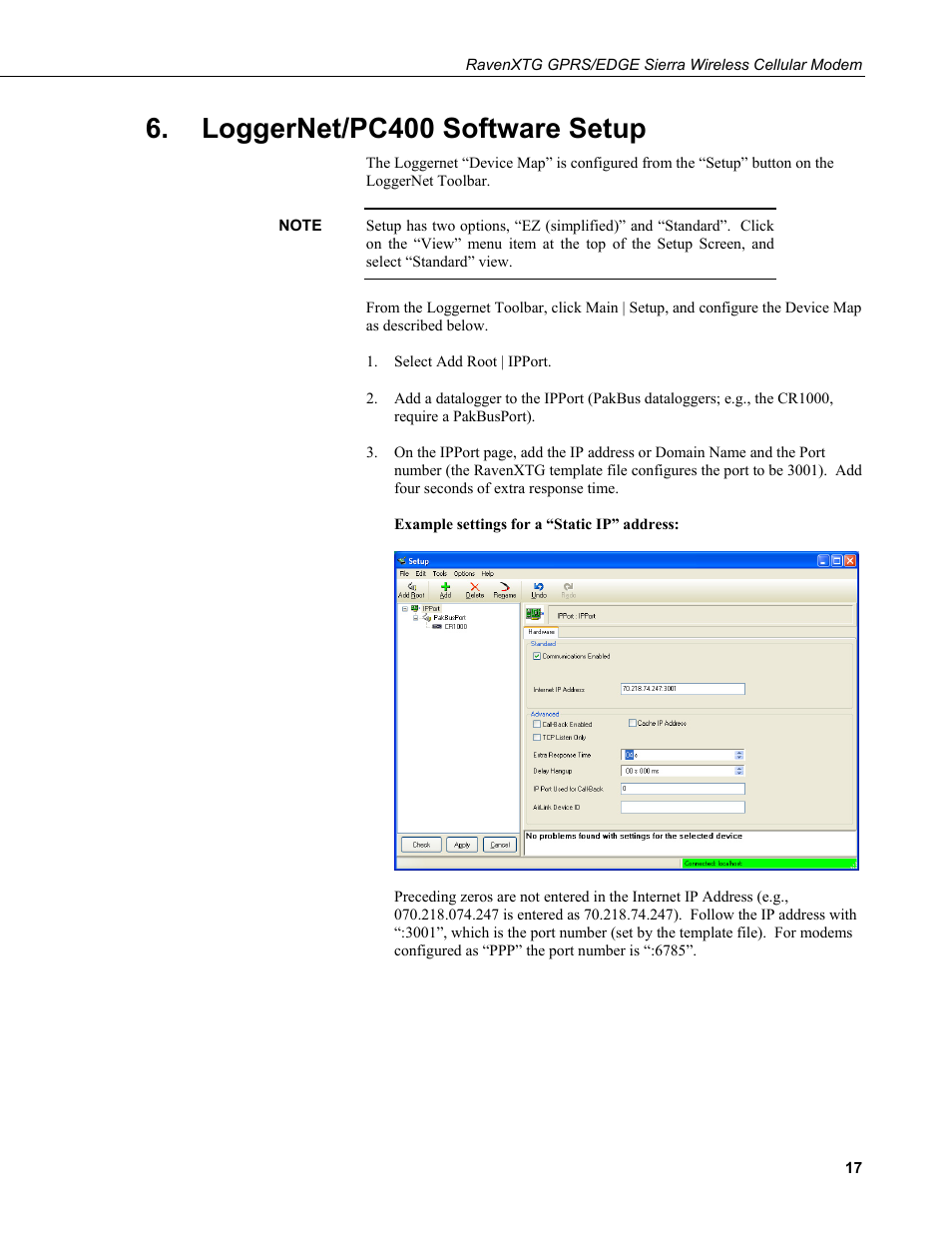Loggernet/pc400 software setup | Campbell Scientific RavenXTG Sierra Wireless Cellular Modem User Manual | Page 23 / 54