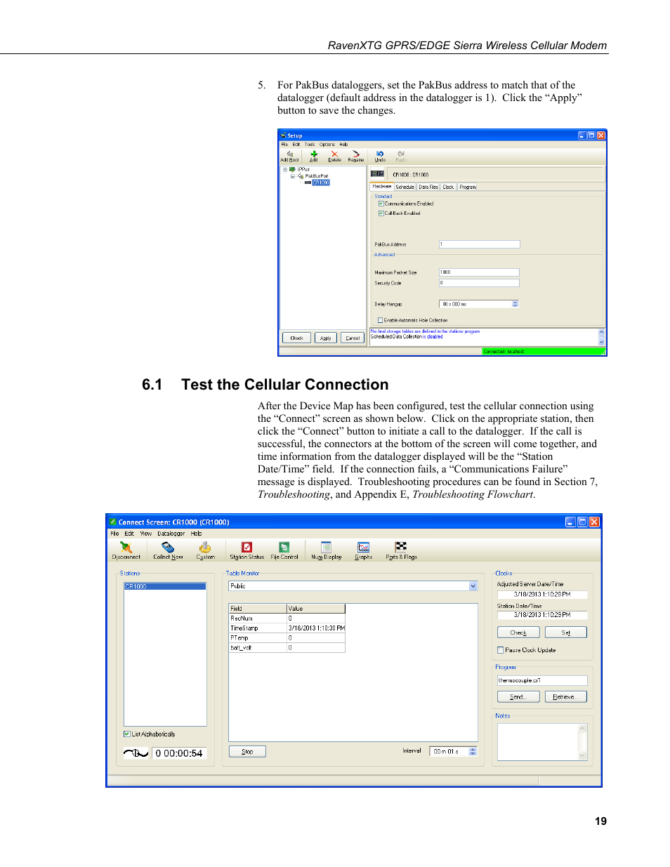1 test the cellular connection, Test the cellular connection | Campbell Scientific RavenXTG Sierra Wireless Cellular Modem User Manual | Page 25 / 54