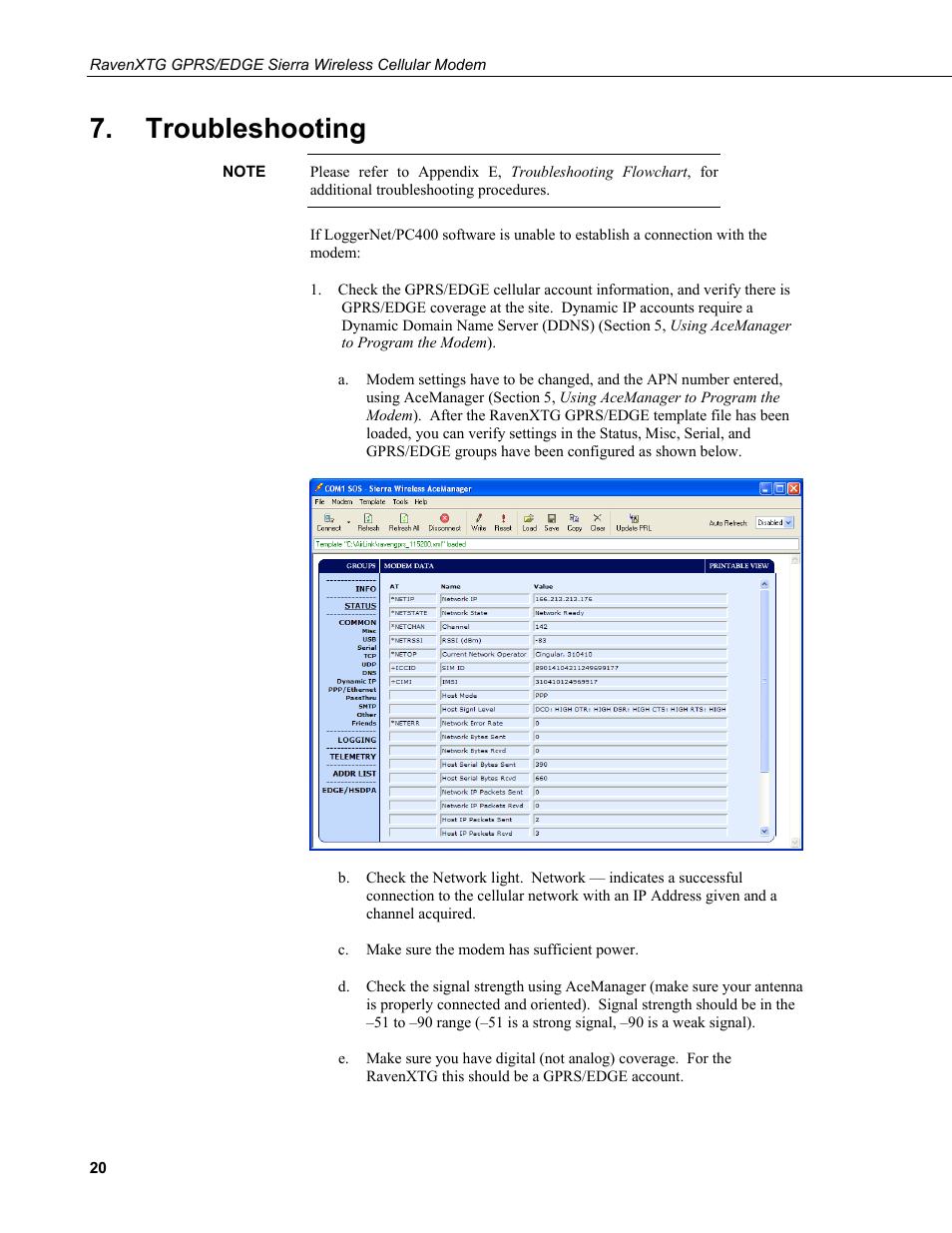 Troubleshooting | Campbell Scientific RavenXTG Sierra Wireless Cellular Modem User Manual | Page 26 / 54