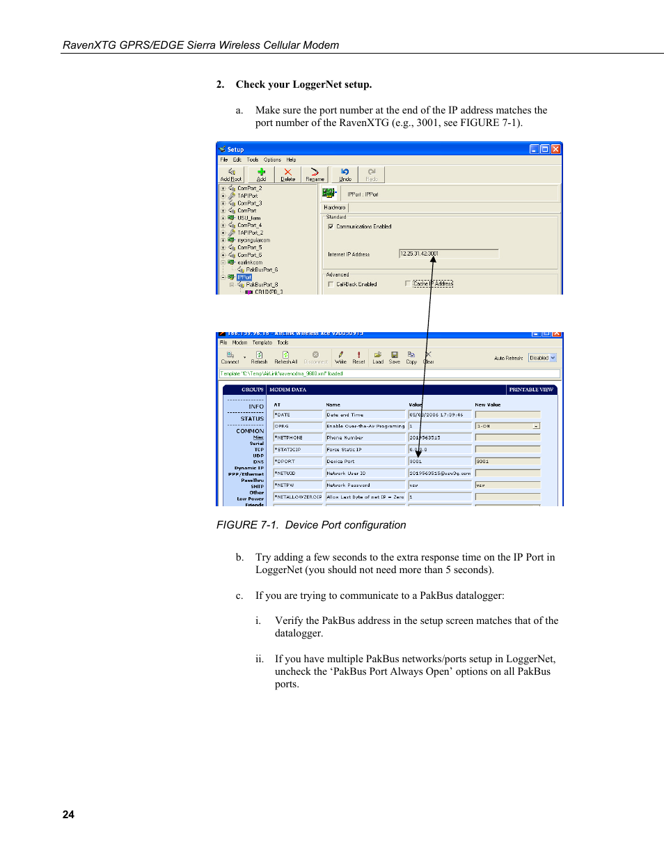 1. device, Port, Configuration | Campbell Scientific RavenXTG Sierra Wireless Cellular Modem User Manual | Page 30 / 54