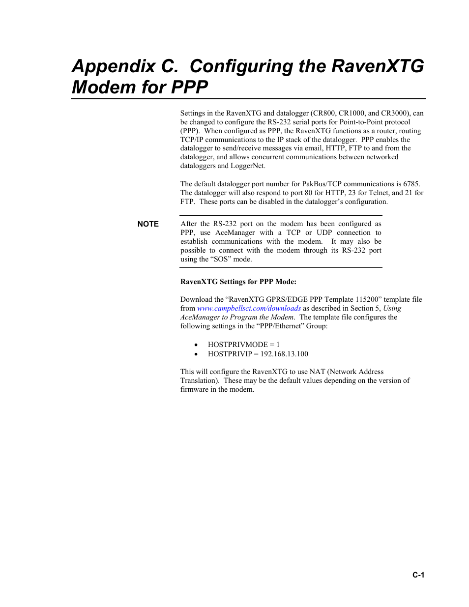 Appendix c. configuring the ravenxtg modem for ppp | Campbell Scientific RavenXTG Sierra Wireless Cellular Modem User Manual | Page 37 / 54