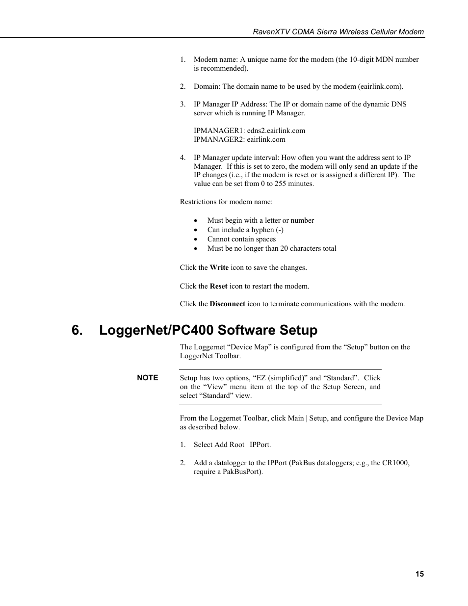 Loggernet/pc400 software setup | Campbell Scientific RavenXTV CDMA Sierra Wireless Cellular Modem User Manual | Page 21 / 48