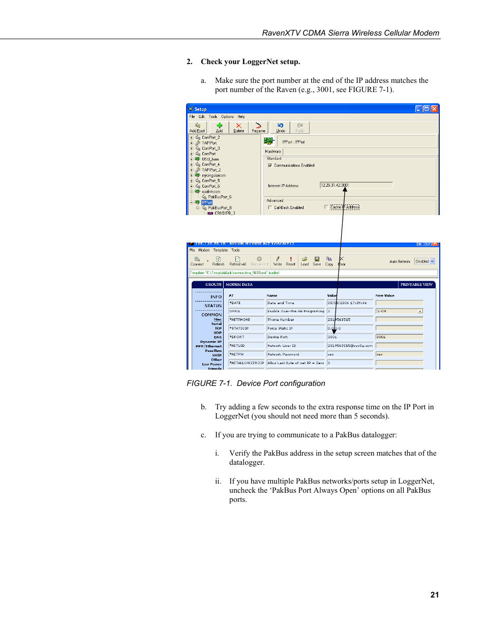 1. device, Port, Configuration | Campbell Scientific RavenXTV CDMA Sierra Wireless Cellular Modem User Manual | Page 27 / 48