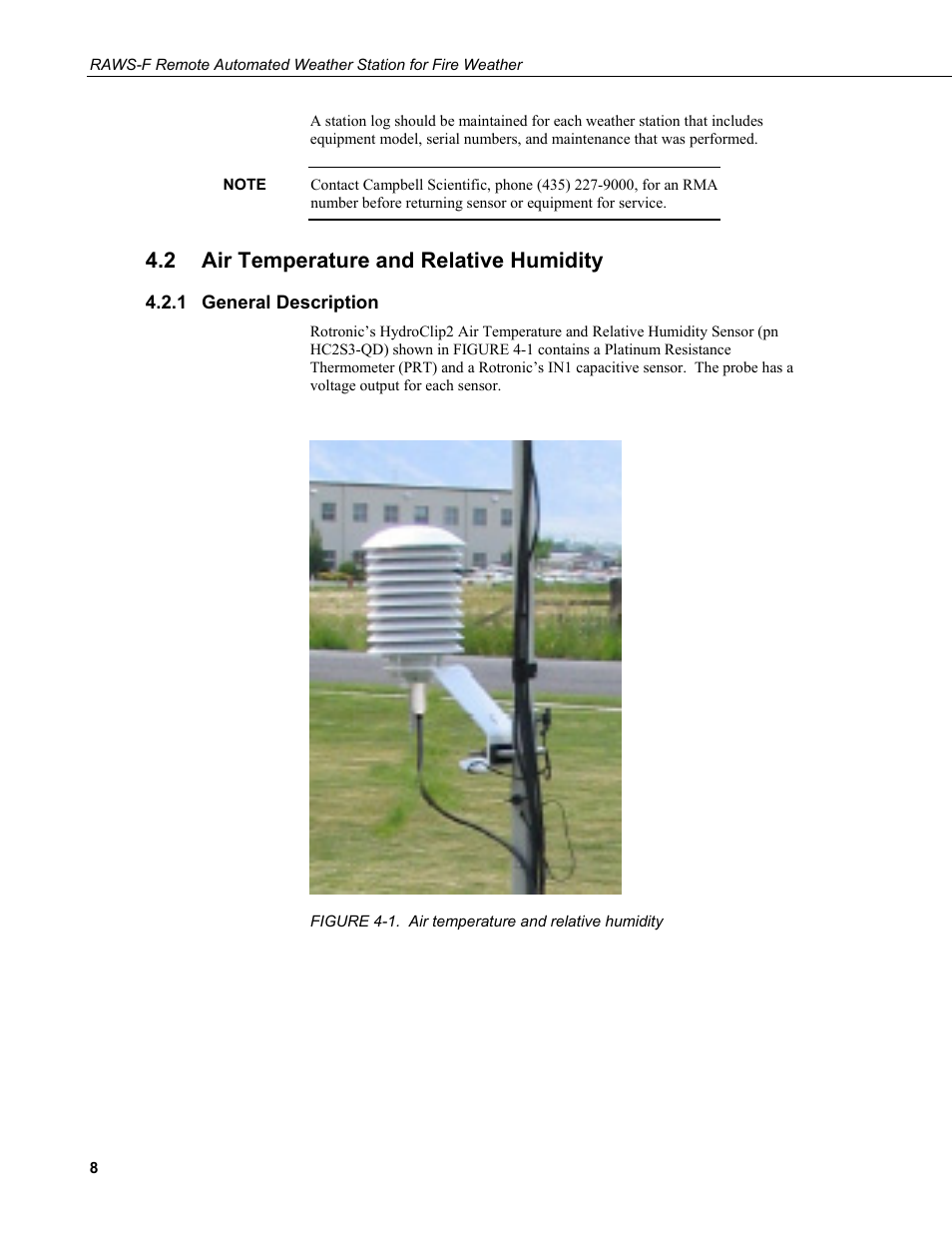 2 air temperature and relative humidity, 1 general description, Air temperature and relative humidity | General description, 1. air, Temperature, And relative humidity | Campbell Scientific RAWS-F Remote Automated Weather Station for Fire Weather User Manual | Page 16 / 58