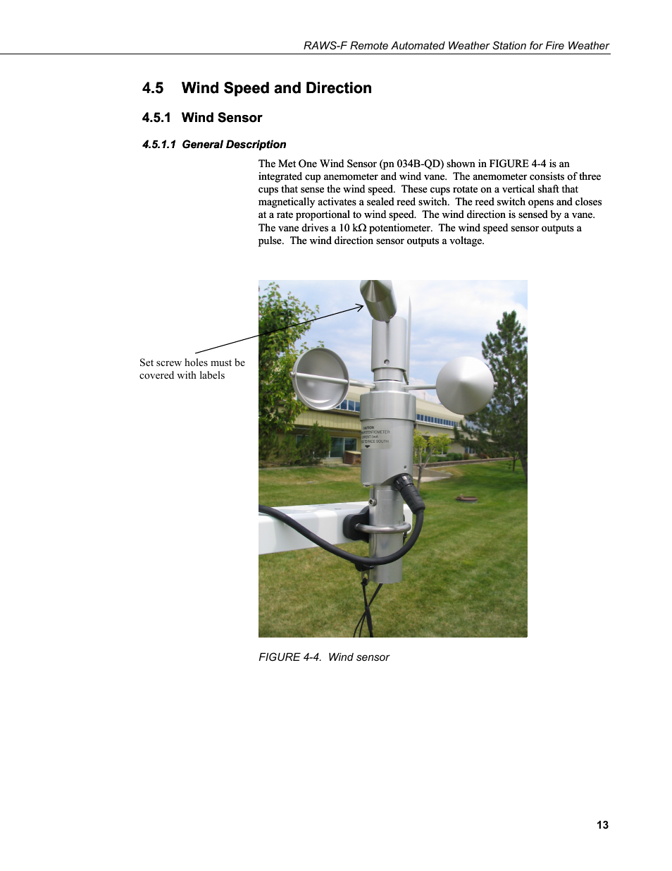 5 wind speed and direction, 1 wind sensor, 1 general description | Wind speed and direction, Wind sensor, General description, 4. wind, Sensor | Campbell Scientific RAWS-F Remote Automated Weather Station for Fire Weather User Manual | Page 21 / 58