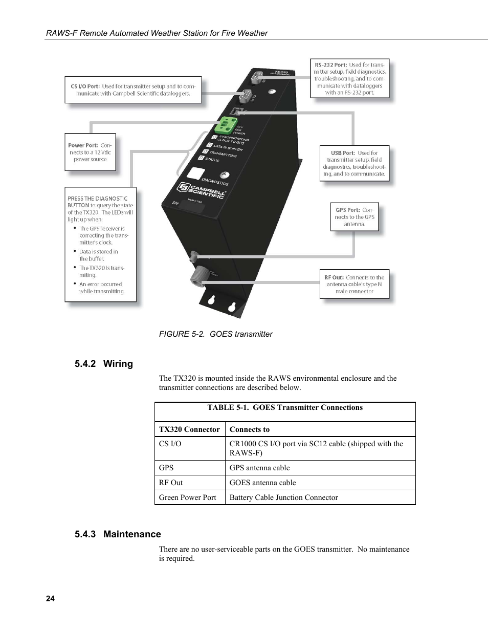 2 wiring, 3 maintenance, Wiring | Maintenance, 2. goes, Transmitter, 1. goes transmitter connections | Campbell Scientific RAWS-F Remote Automated Weather Station for Fire Weather User Manual | Page 32 / 58