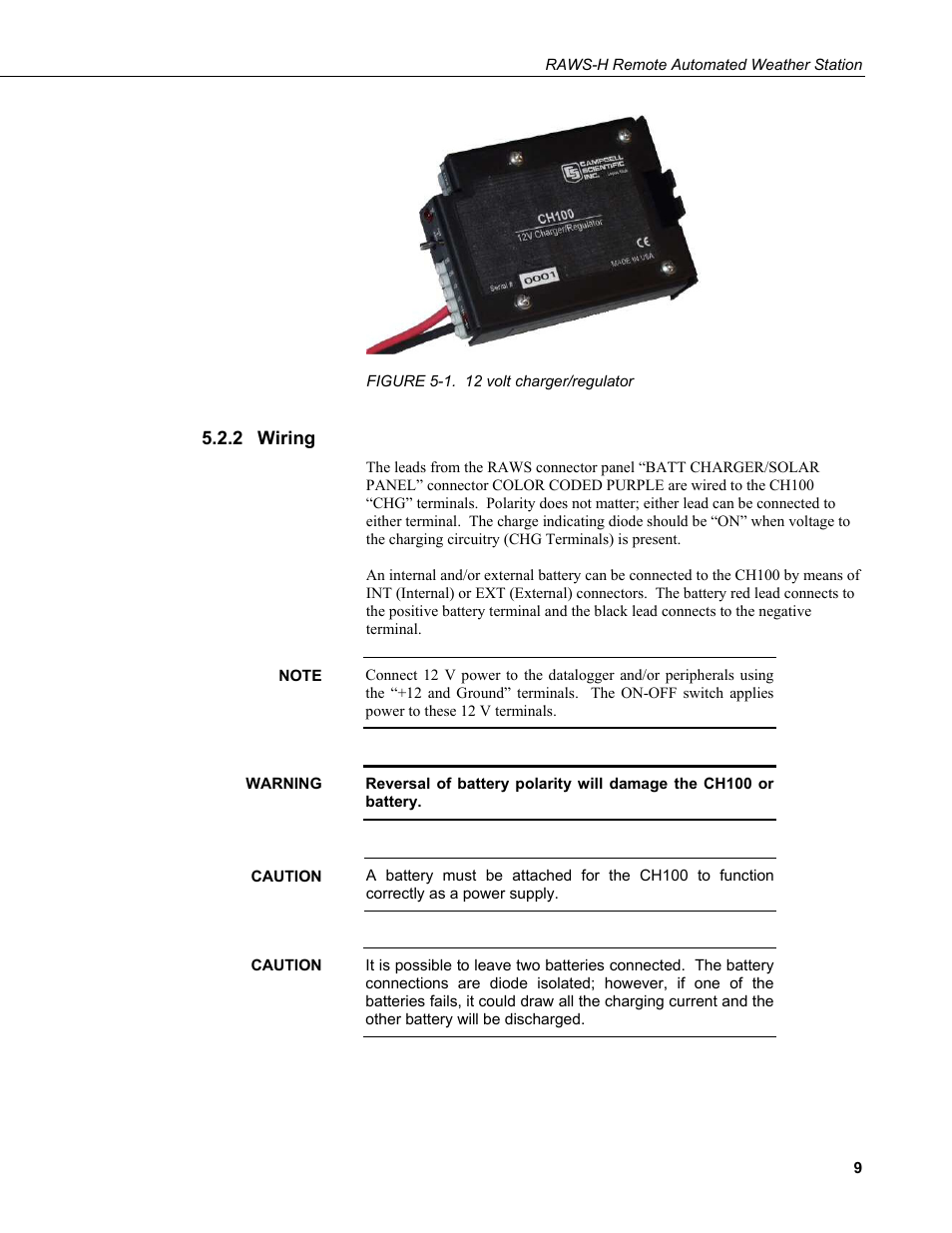 2 wiring, Wiring, 1. 12 volt charger/regulator | Campbell Scientific RAWS-H Remote Automated Weather Station User Manual | Page 15 / 32