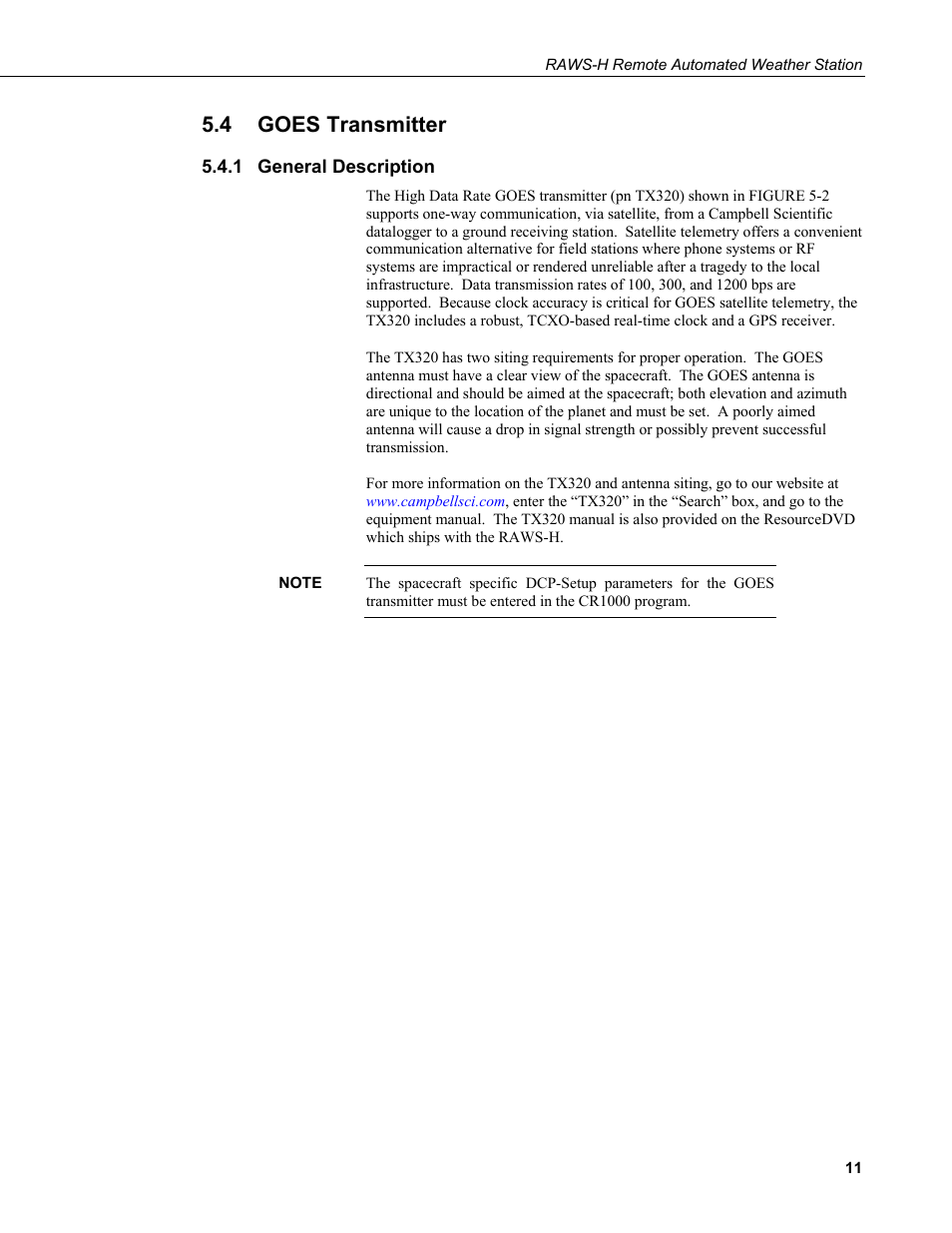 4 goes transmitter, 1 general description, Goes transmitter | General description | Campbell Scientific RAWS-H Remote Automated Weather Station User Manual | Page 17 / 32