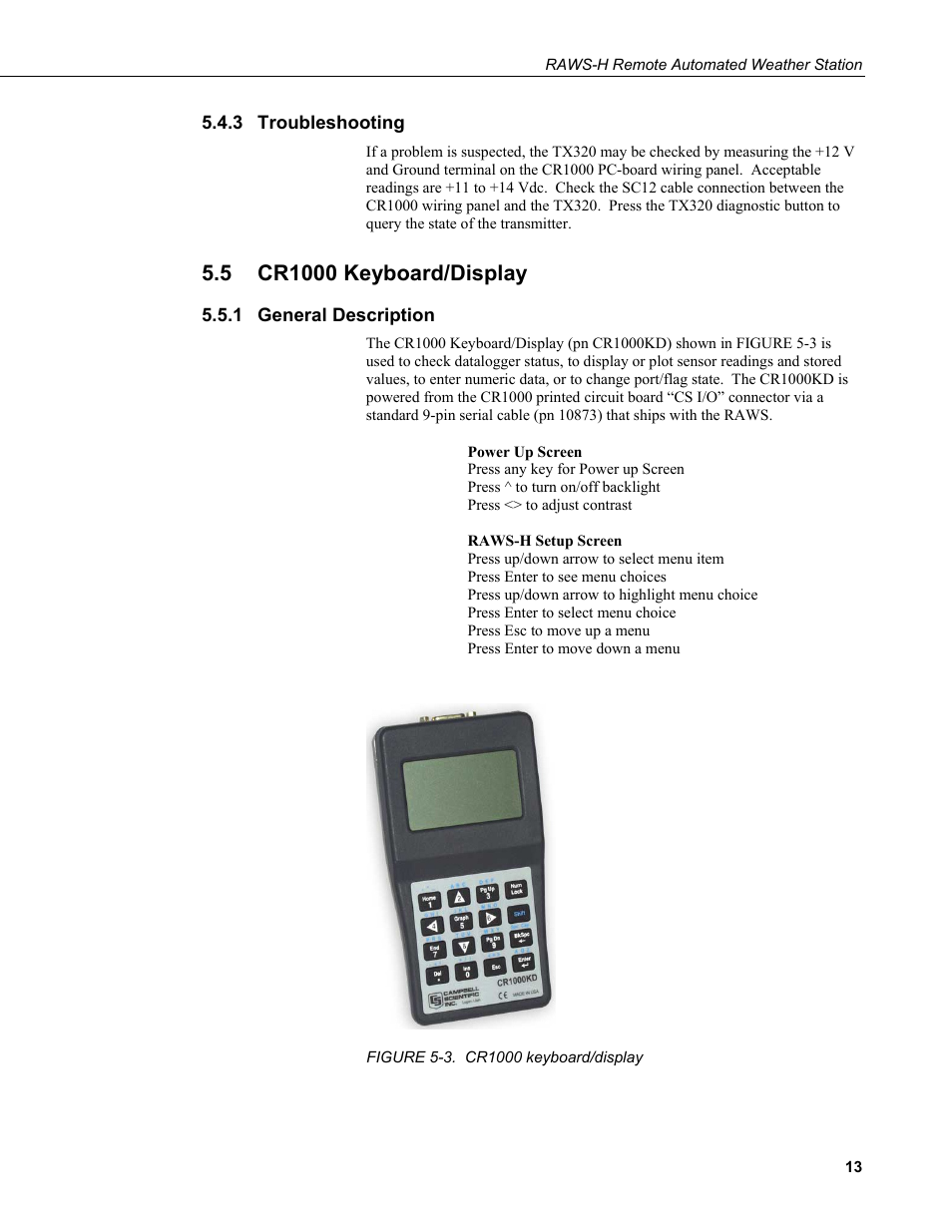 3 troubleshooting, 5 cr1000 keyboard/display, 1 general description | Troubleshooting, Cr1000 keyboard/display, General description, 3. cr1000, Keyboard/display | Campbell Scientific RAWS-H Remote Automated Weather Station User Manual | Page 19 / 32