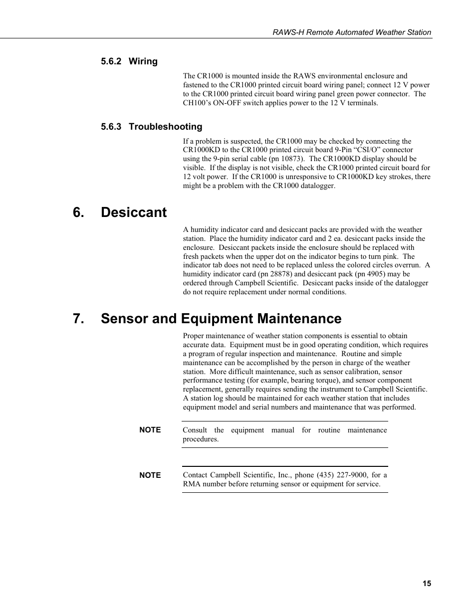 2 wiring, 3 troubleshooting, Desiccant | Sensor and equipment maintenance, Wiring, Troubleshooting | Campbell Scientific RAWS-H Remote Automated Weather Station User Manual | Page 21 / 32