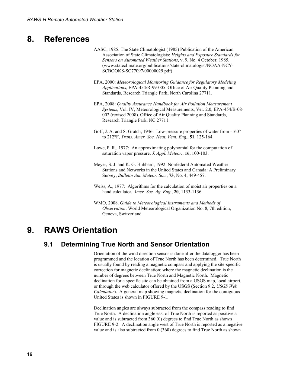 References, Raws orientation, 1 determining true north and sensor orientation | Determining true north and sensor orientation | Campbell Scientific RAWS-H Remote Automated Weather Station User Manual | Page 22 / 32