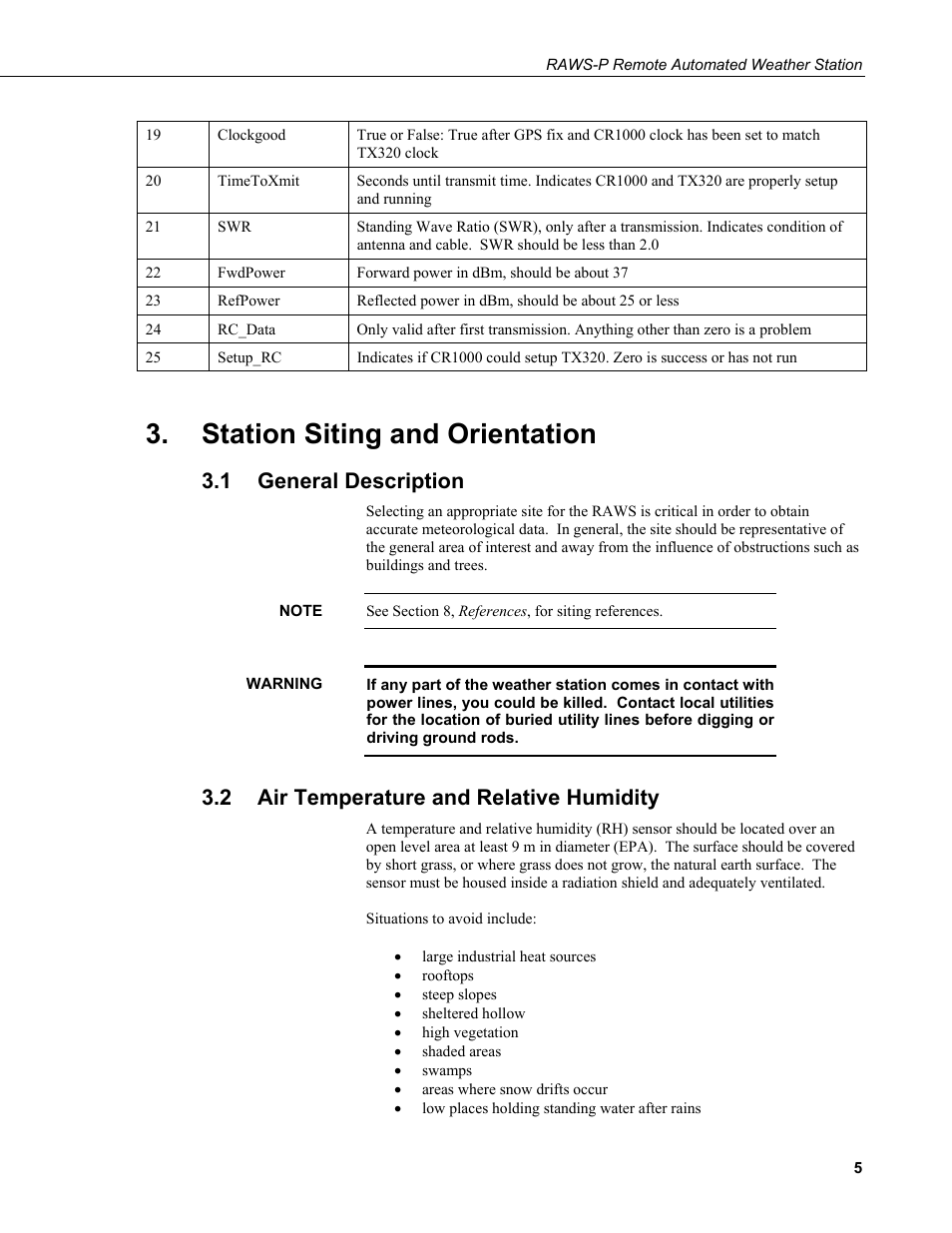 Station siting and orientation, 1 general description, 2 air temperature and relative humidity | General description, Air temperature and relative humidity | Campbell Scientific RAWS-P Remote Automated Weather Station User Manual | Page 13 / 34